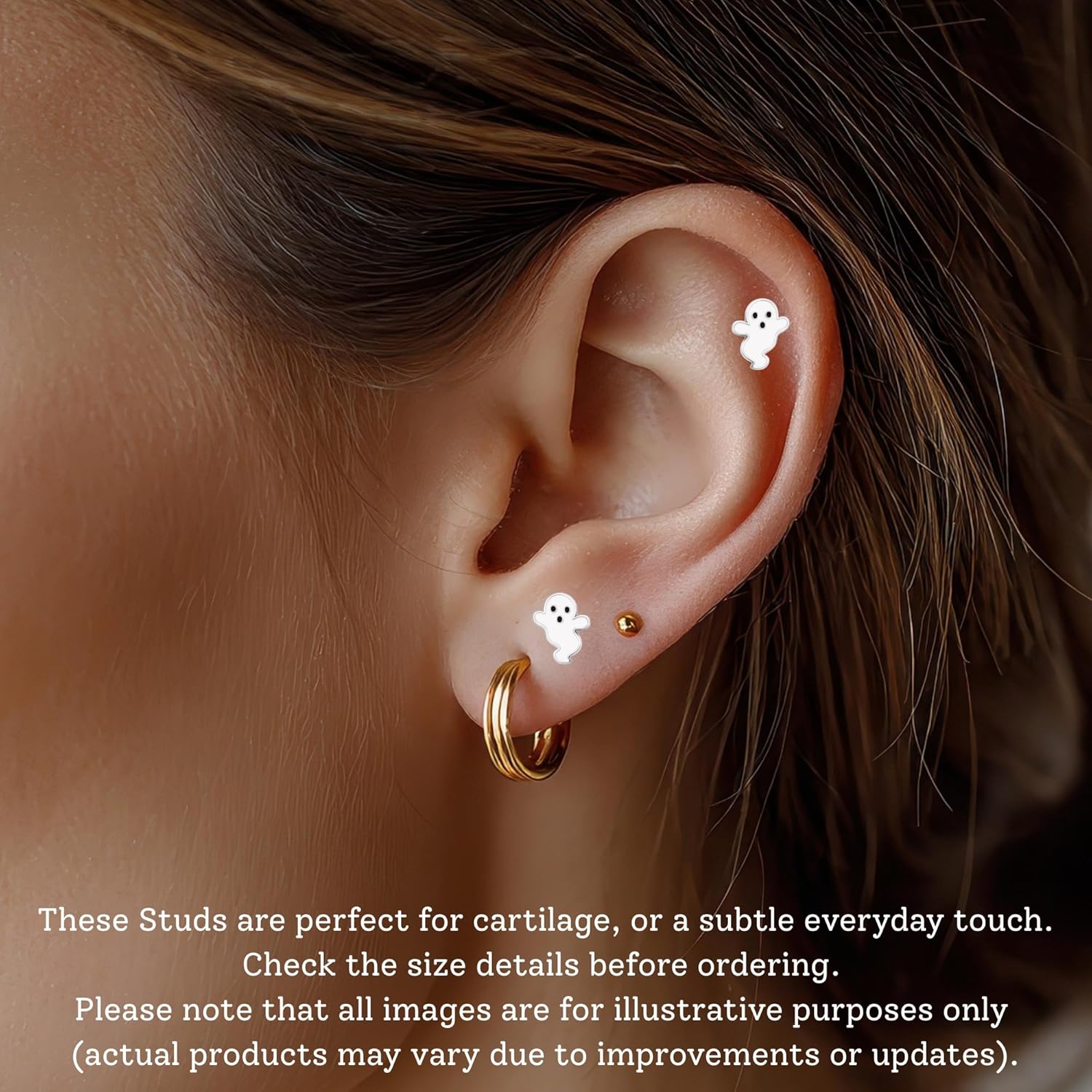 Halloween 925 Sterling Silver Stud Earrings, Very Tiny Jewelry (Ghost 001) - Image 4