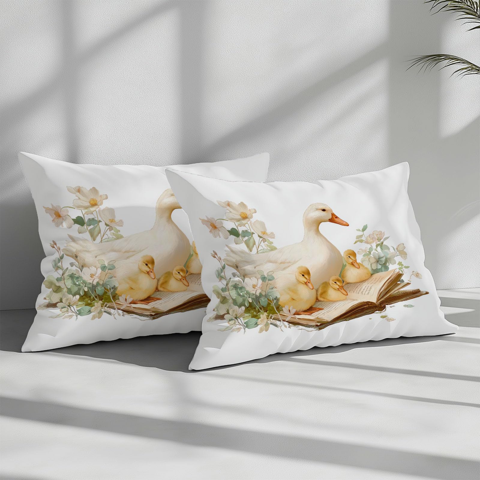 Set copripiumino matrimoniale beige, disegnato a mano, stile rurale, animali, anatre, in morbida microfibra, con chiusura a cerniera e lacci angolari, facile da pulire, set di biancheria da letto di