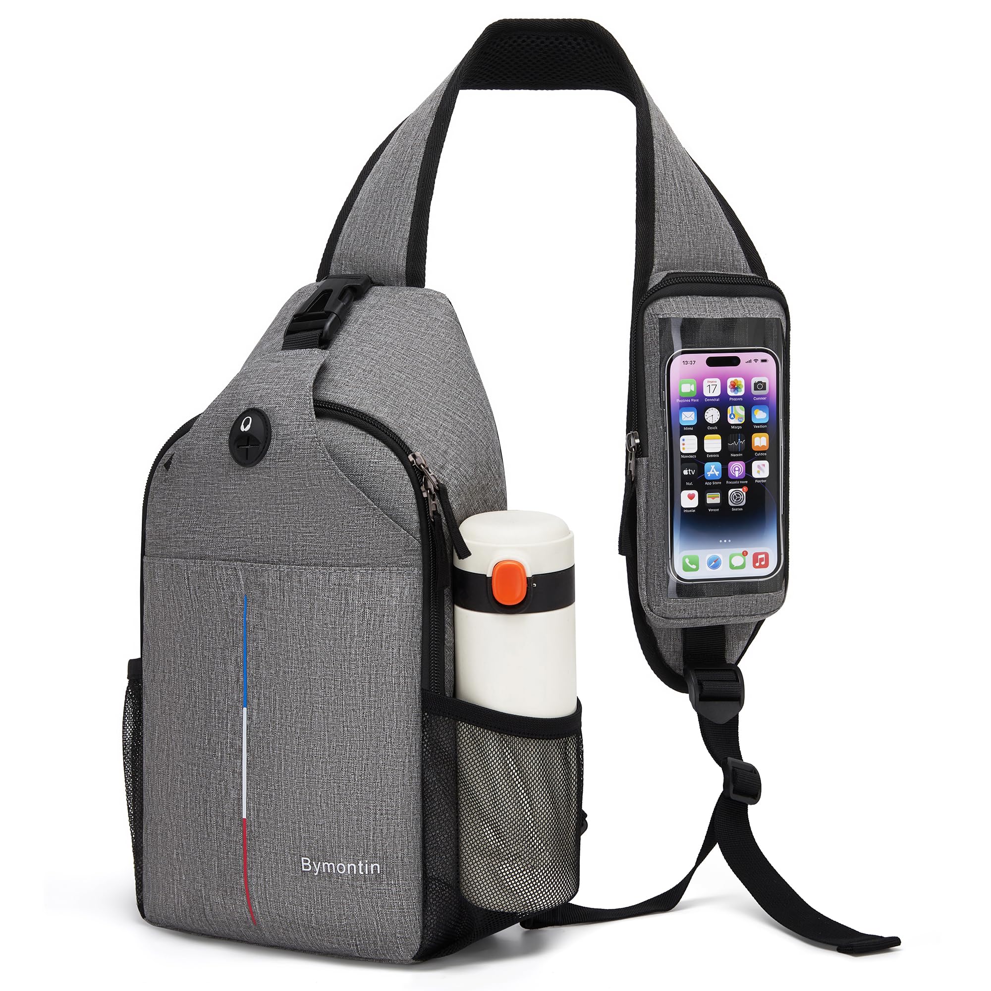 Crossbody Sling Bag with Touch Screen Phone Pocket, Chest Bag for Man Women