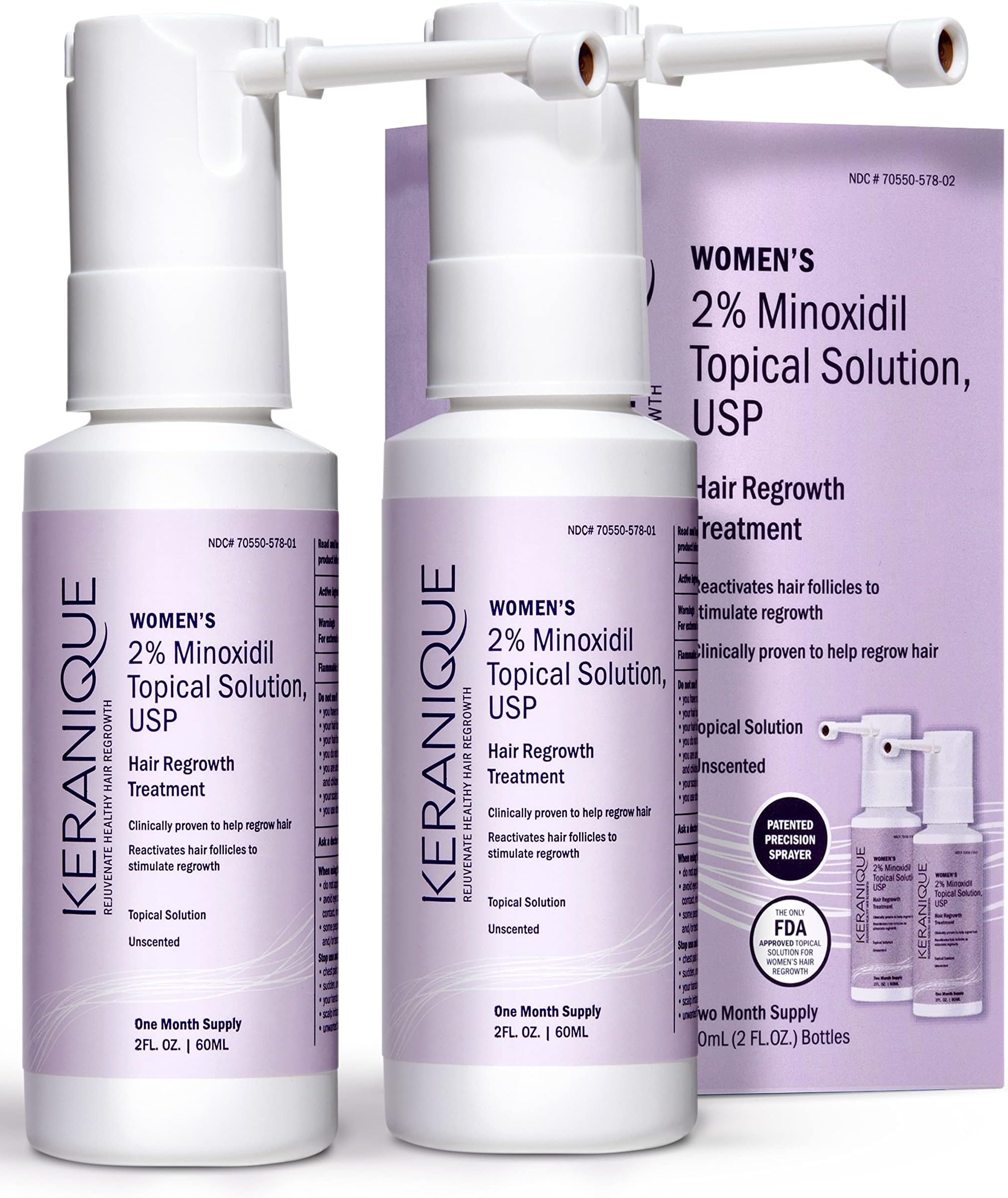 Keranique Hair Regrowth Treatment for Women - 2% Minoxidil for Women Hair Growth & Thickening - Topical Solution Scalp Treatment for Hair Loss & Thinning w/Precision Spray Applicator - 4 Fl Oz