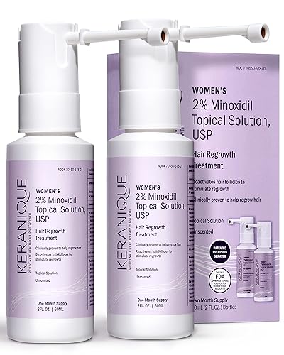 Keranique Minoxidil Spray Hair Regrowth Treatment for Women - 2 Minoxidil - Helps Restore Top of Scalp Hair Loss and Regrow Thicker-Looking Hair Keranique Minoxidil Spray Hair Regrowth Treatment for Women - 2 Minoxidil - Helps Restore Top of Scalp Hair Loss and Regrow Thicker-Looking Hair
