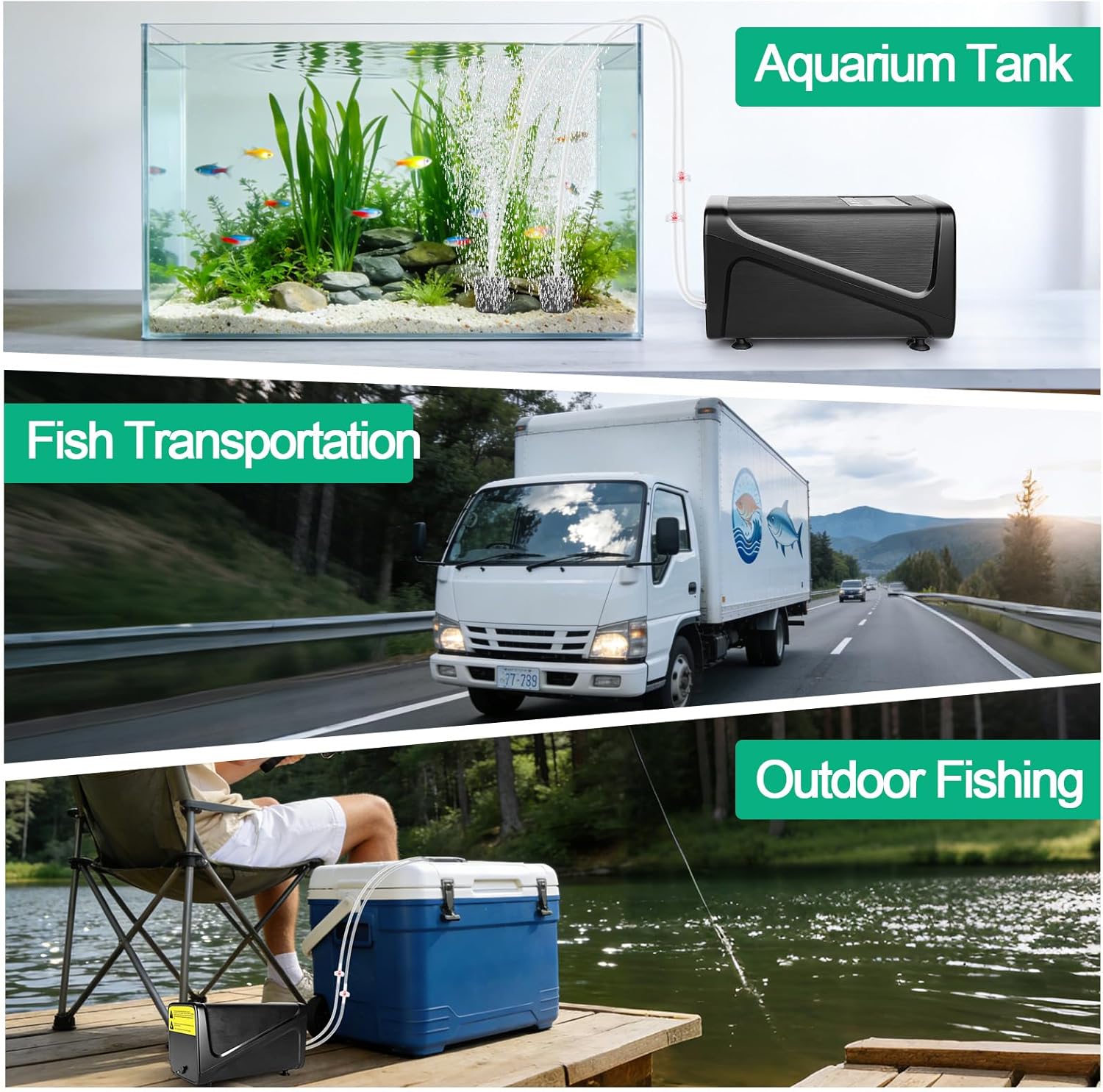 hygger Battery Backup Aquarium Air Pump, USB Rechargeable Dual-Outlet Fish Tank Oxygen Pump, Quiet Portable Aerator for Outdoor Aquarium (up to 120 Gal) & Fishing, Emergency Power Outage