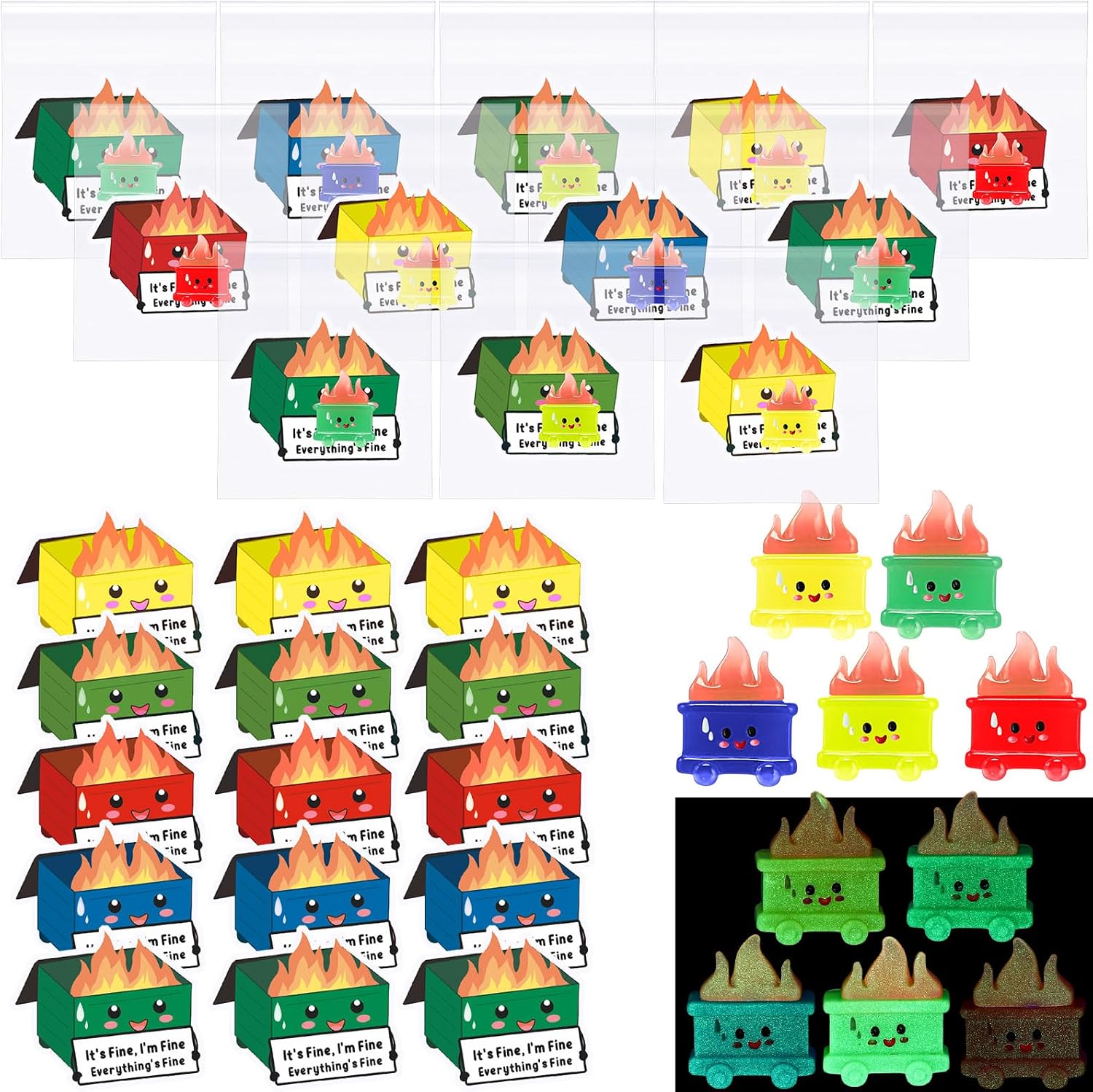 CroBlissful 20 Set Employee Appreciation Gift Funny Dumpster Desk Accessories Response Team Back to School Teacher Glow Mini Resin Dumpster Ornament for Office Staff Coworker Nurse (Colorful)