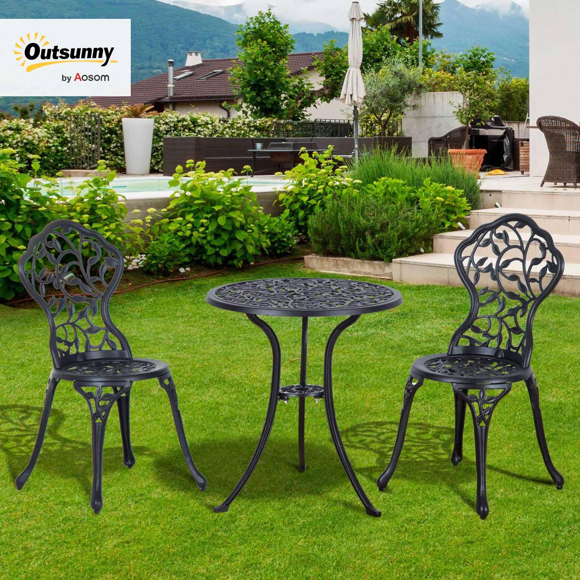 Outsunny Set Bistrò 3 Pezzi con 2 Sedie da Giardino e Tavolino Rotondo | Set Tavolo e Sedie da Giardino in Alluminio, per Patio, Cortile, Esterno, Nero
