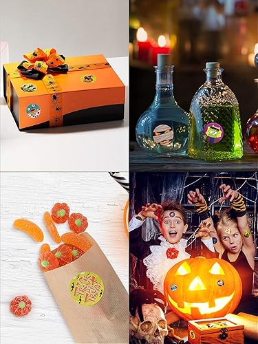 Miniatura 6 de Lorvain Rollo de calcomanías de Halloween – 1000 unidades de calcomanías para niños, adolescentes, calabaza, murciélagos, arañas, telarañas,