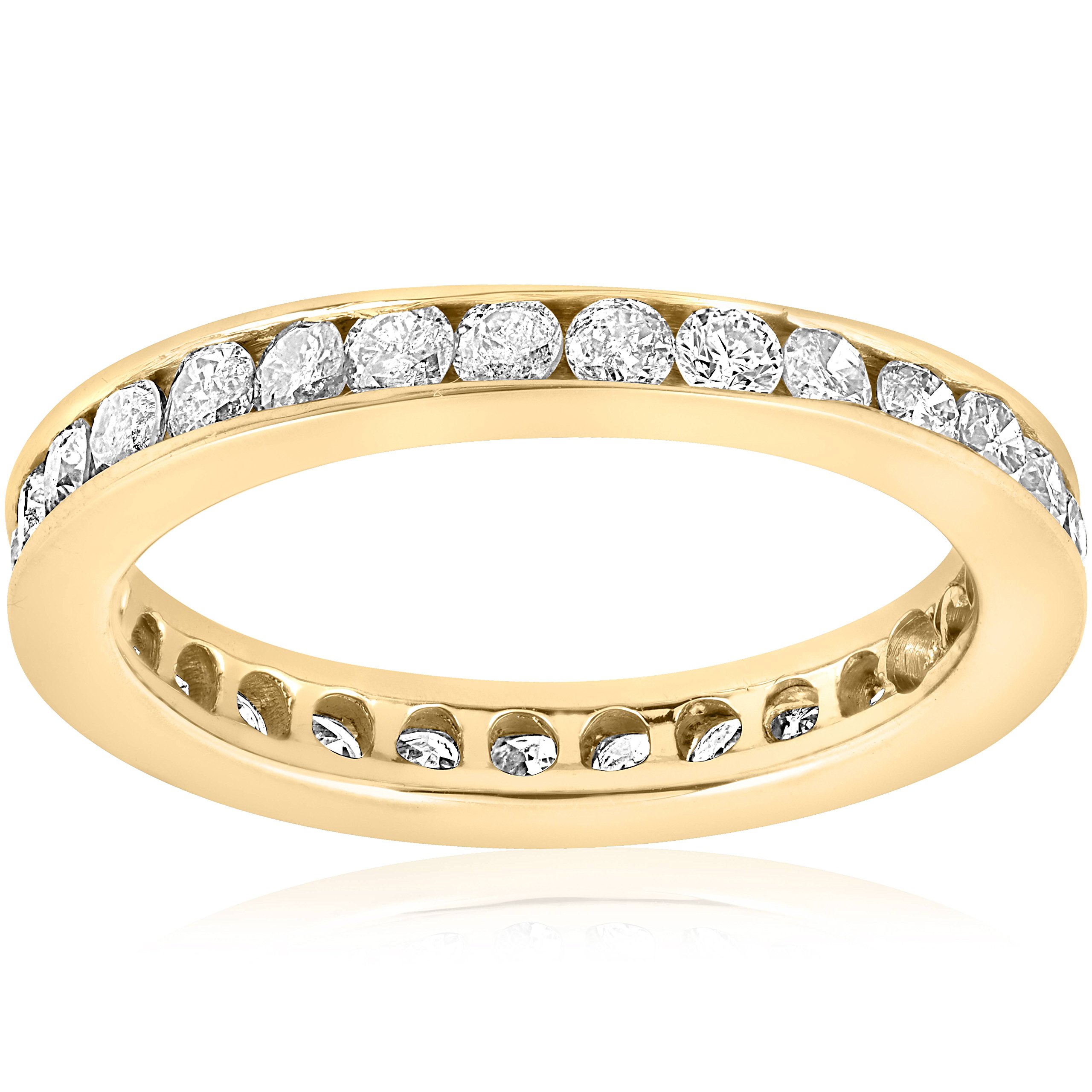 P3 POMPEII314k Yellow Gold 1 Ct TW Round-Cut Natural Diamond Channel Set Ring Women's Stackable High Polished Eternity Wedding Anniversary Band