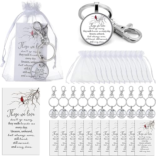 36 juegos de llaveros cardenales conmemorativos con tarjetas, bolsas de organza, llavero de metal rojo pájaro cardenal para regalo de duelo, siempre