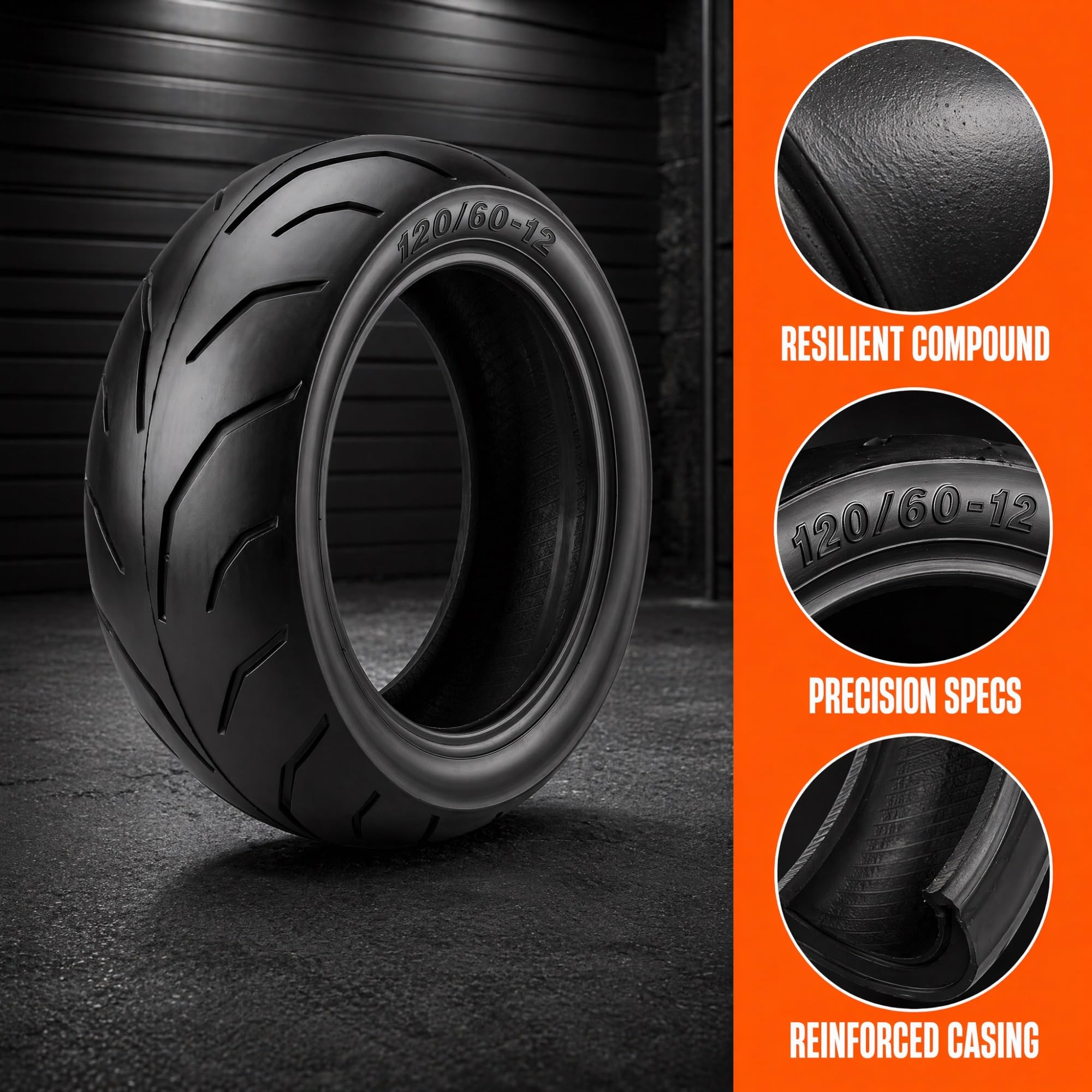 120/60-12 Pneumatico per Scooter Tubeless, Gomma da Moto 120/60/12, Ruota di Ricambio 4PR 47J 300kPa per Cerchio da 12 Pollici, Battistrada Stradale Urbano