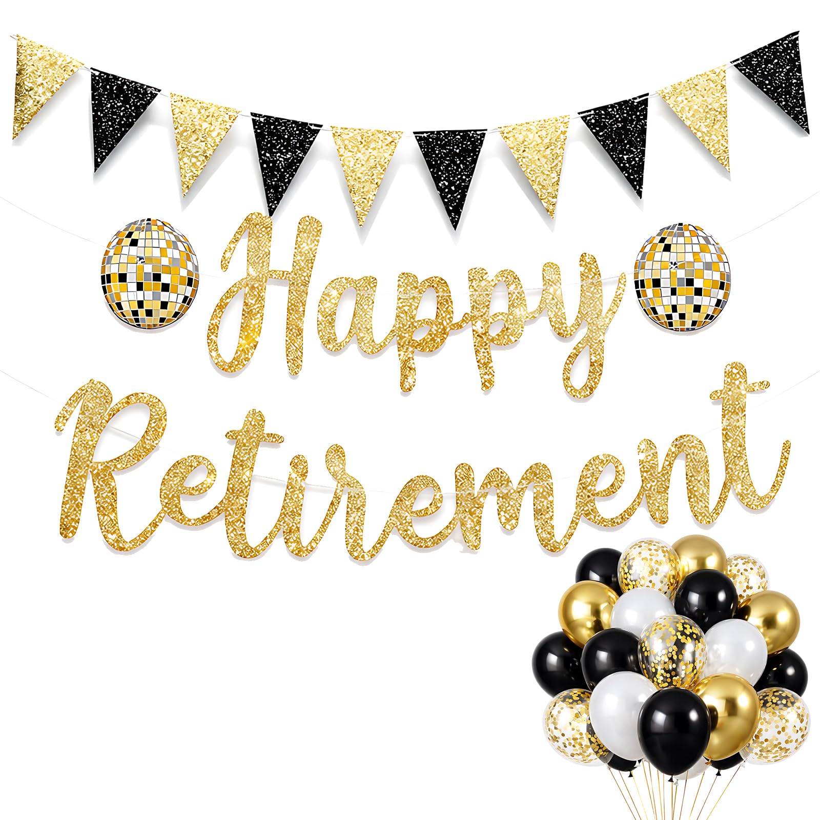 33Pcs Retirement Decorations, Happy Retirement Banner Set for Office Parties and Family Celebrations, Complete 33-Piece Decoration Kit with Letters and Flags, Ideal for Photo Backdrops and Indoor Part