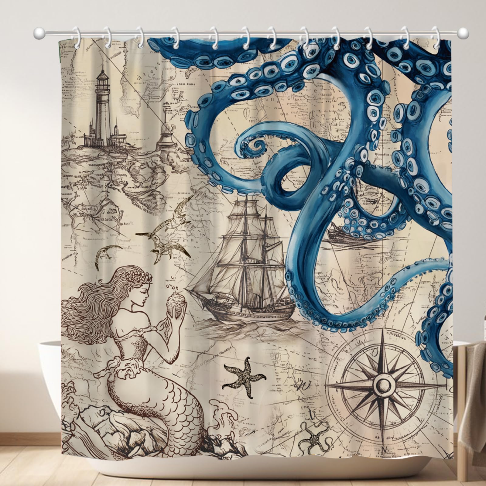 Artmyharbor Octopus Shower Curtain Ocean Animal Curtains