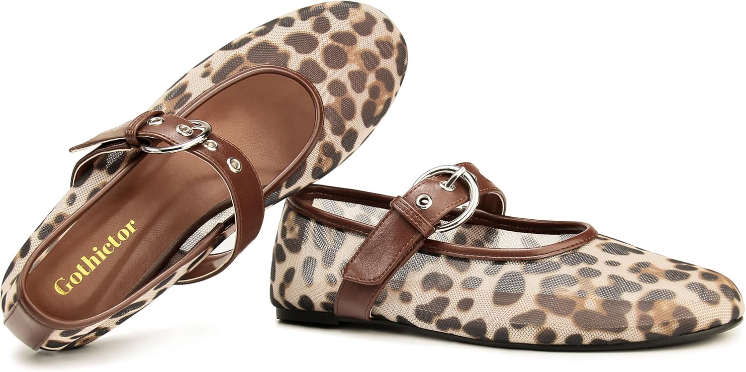 Leopard Flats for Women Mesh Flats Ballet Flats Mary Jane Flats Women's Dress Shoes Ballet Shoes - Image 5