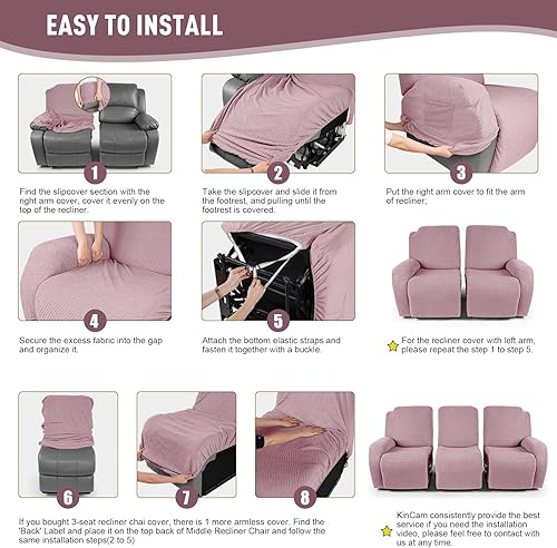 Vista 134 de KinCam Fundas para sillas reclinables, funda elástica y reclinable, fundas para sofá reclinable, fundas de sofá reclinable a rayas, fundas Gris