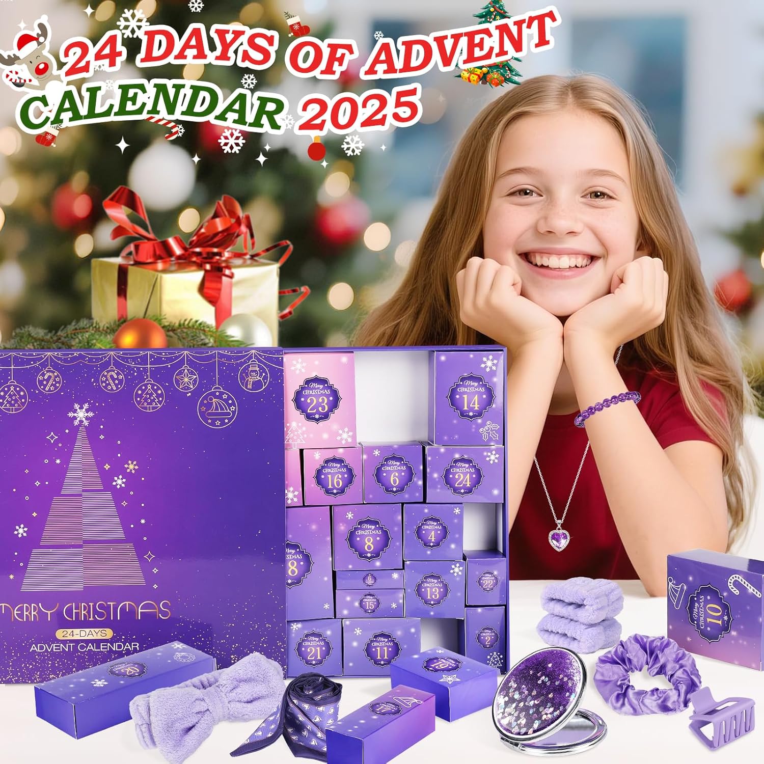 Advent Calendar 2025 Adult Women - 24 Days of Christmas Advent Calendar for Teens, Wife, Her - Unique Lavender Spa Christmas Gifts Basket, Jewelry and Beauty Advent Calendar Includes Scented Candle,Bath Salt - Image 2