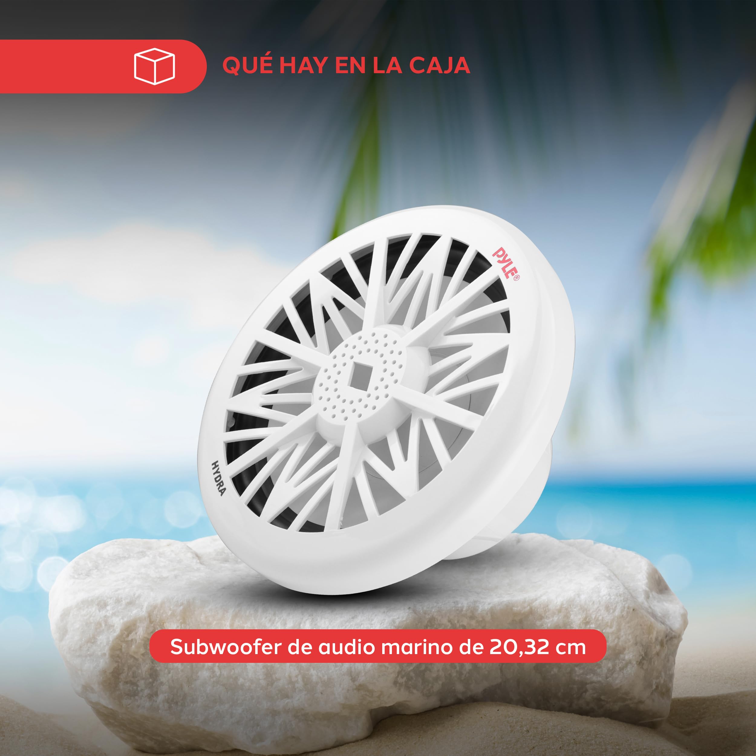 Pyle subwoofer Marino de 8”, para Exterior, 400 V, Impermeable para Sistema de Audio náutico, Montaje bajo timón o en Caja, Ideal para Barcos pequeños y vehículos acuáticos