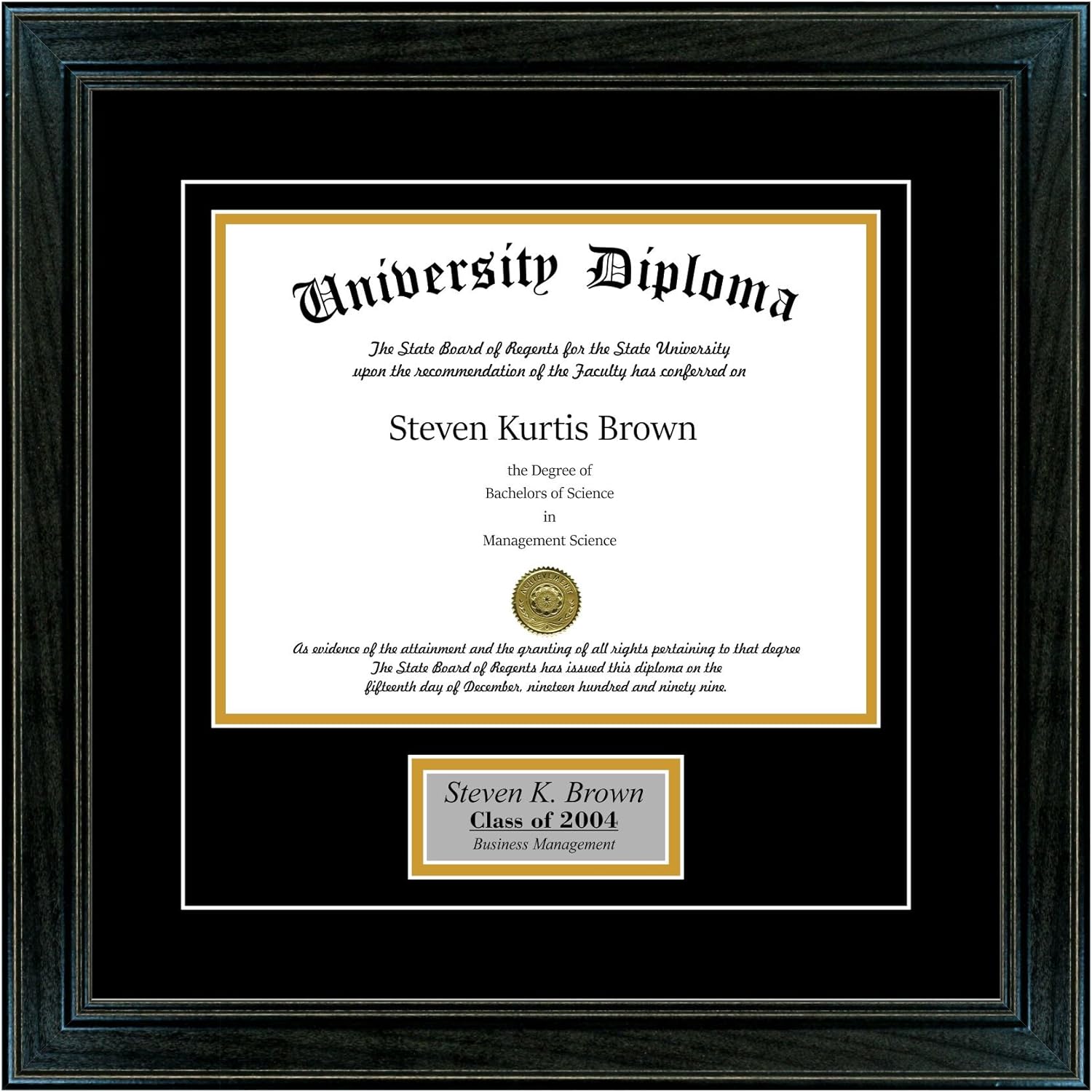 Perfect Cases Personalized Single Diploma Frame with Double Matting for 14" x 11" Tall Diploma with Black 1.5" Frame
