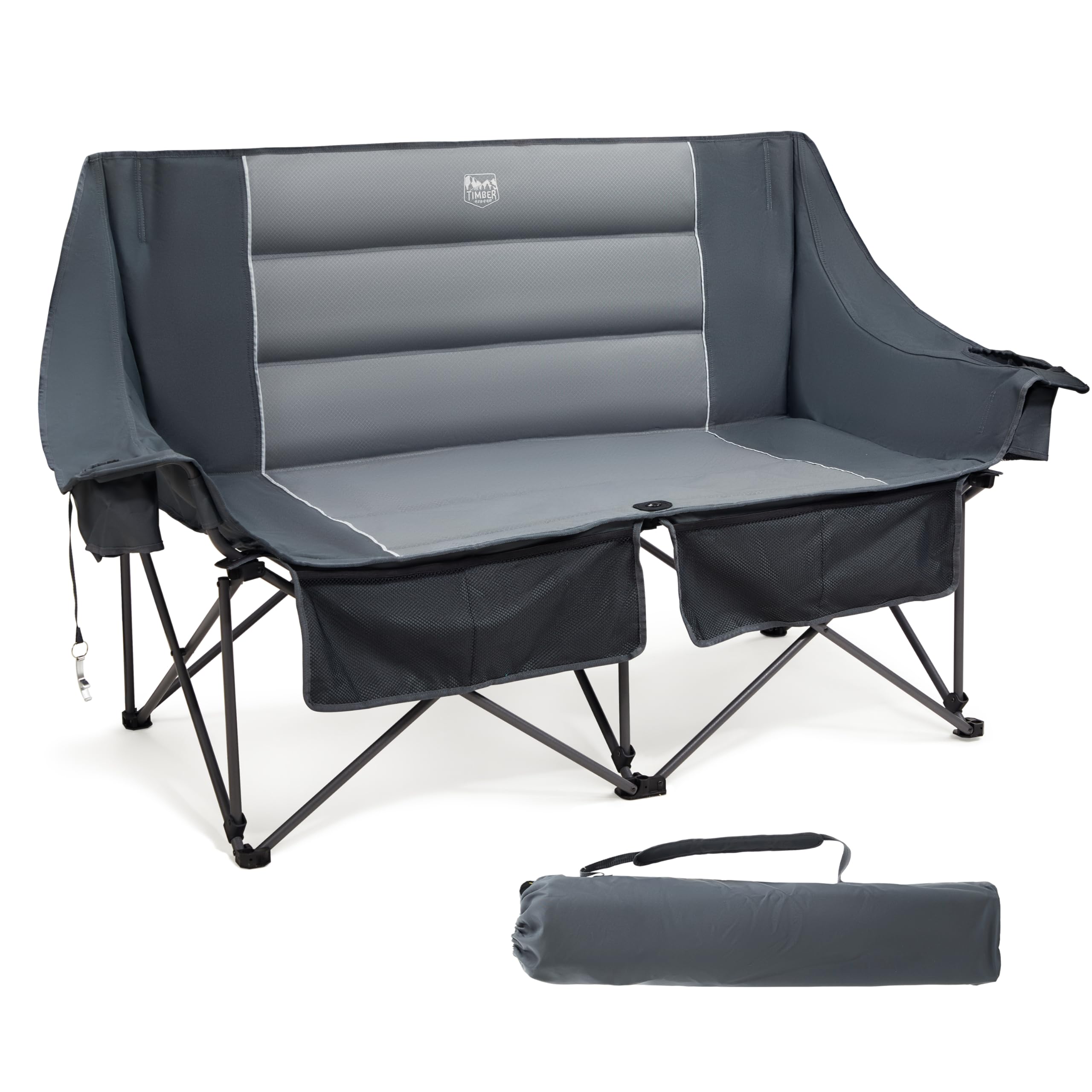 TIMBER RIDGE Chaise de camping pliable pour 2 personnes - Charge maximale : 320 kg - Canapé de camping XXL - 2 places - Avec poches latérales de grand volume - Dossier haut - Extra longue - Pour