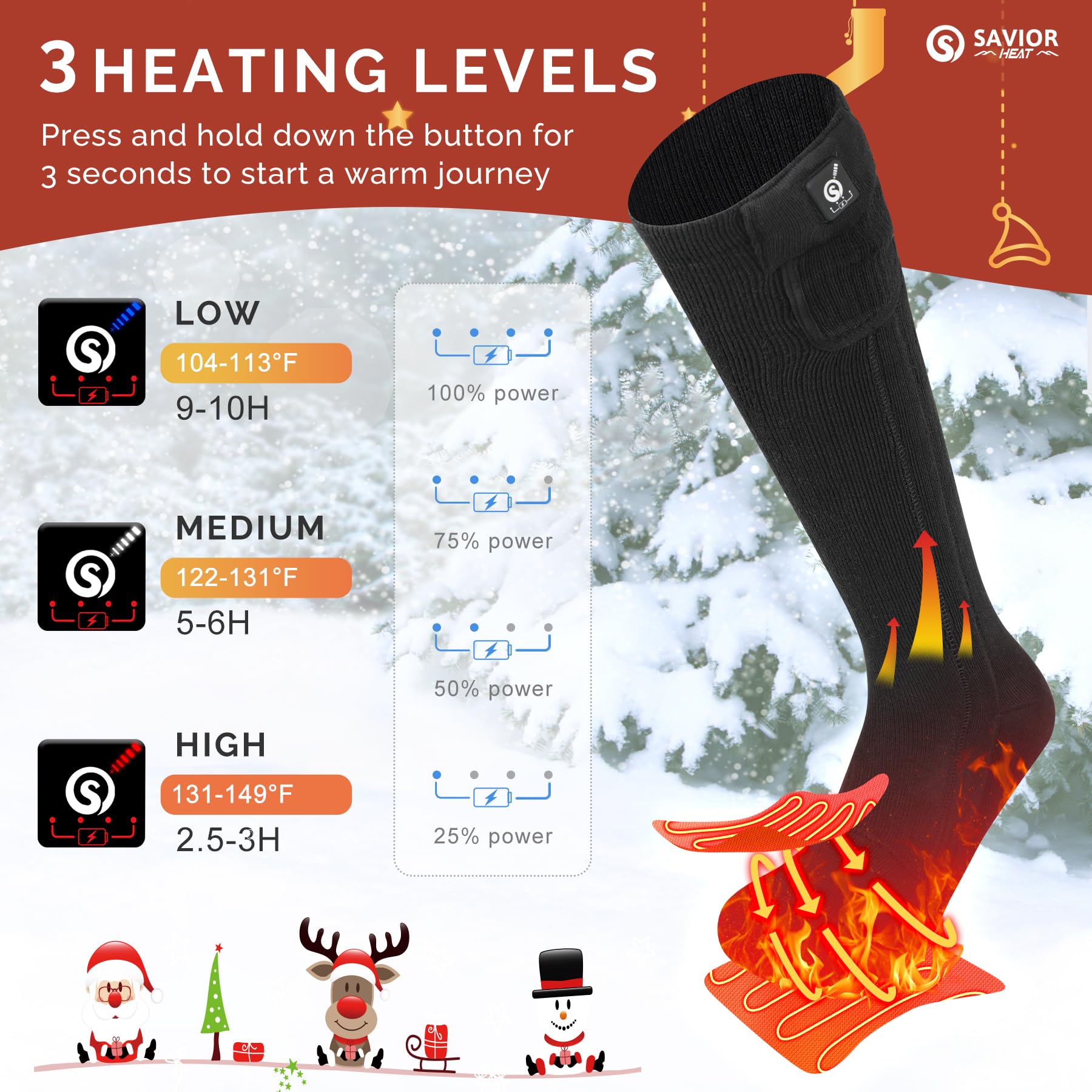 Chaussettes Chauffantes Rechargeables USB 2200 MAh - 3 Niveaux De Chaleur - Tailles 36 à 45 - Pour Ski, Camping, Pêche, Travail - Lot Avec Batterie Et Câble