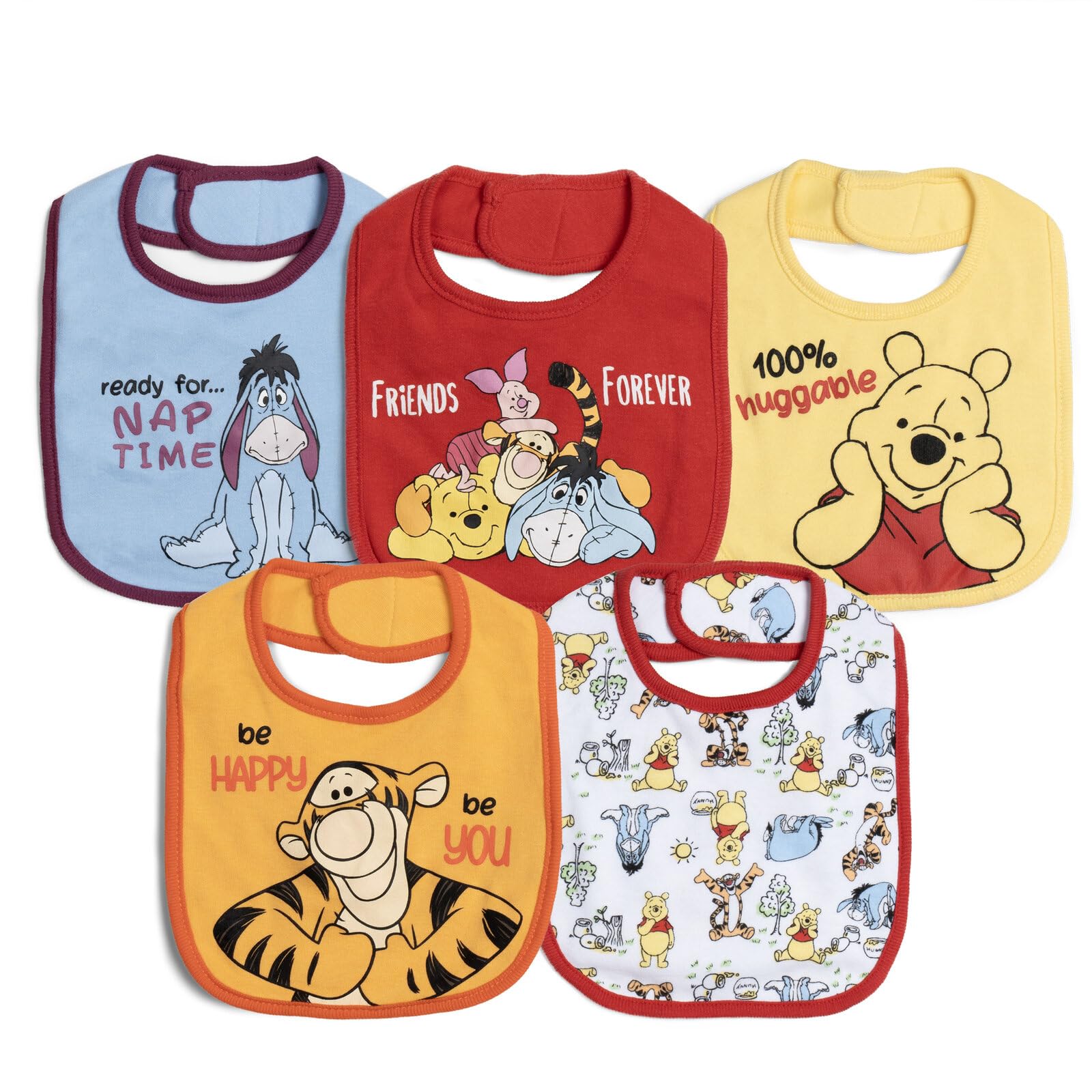 Disney Winnie the Pooh Mickey Mouse Lilo & Stitch 101 Dalmatians Lion King Baby 5 Pack Bibs Newborn Sizes (OS)