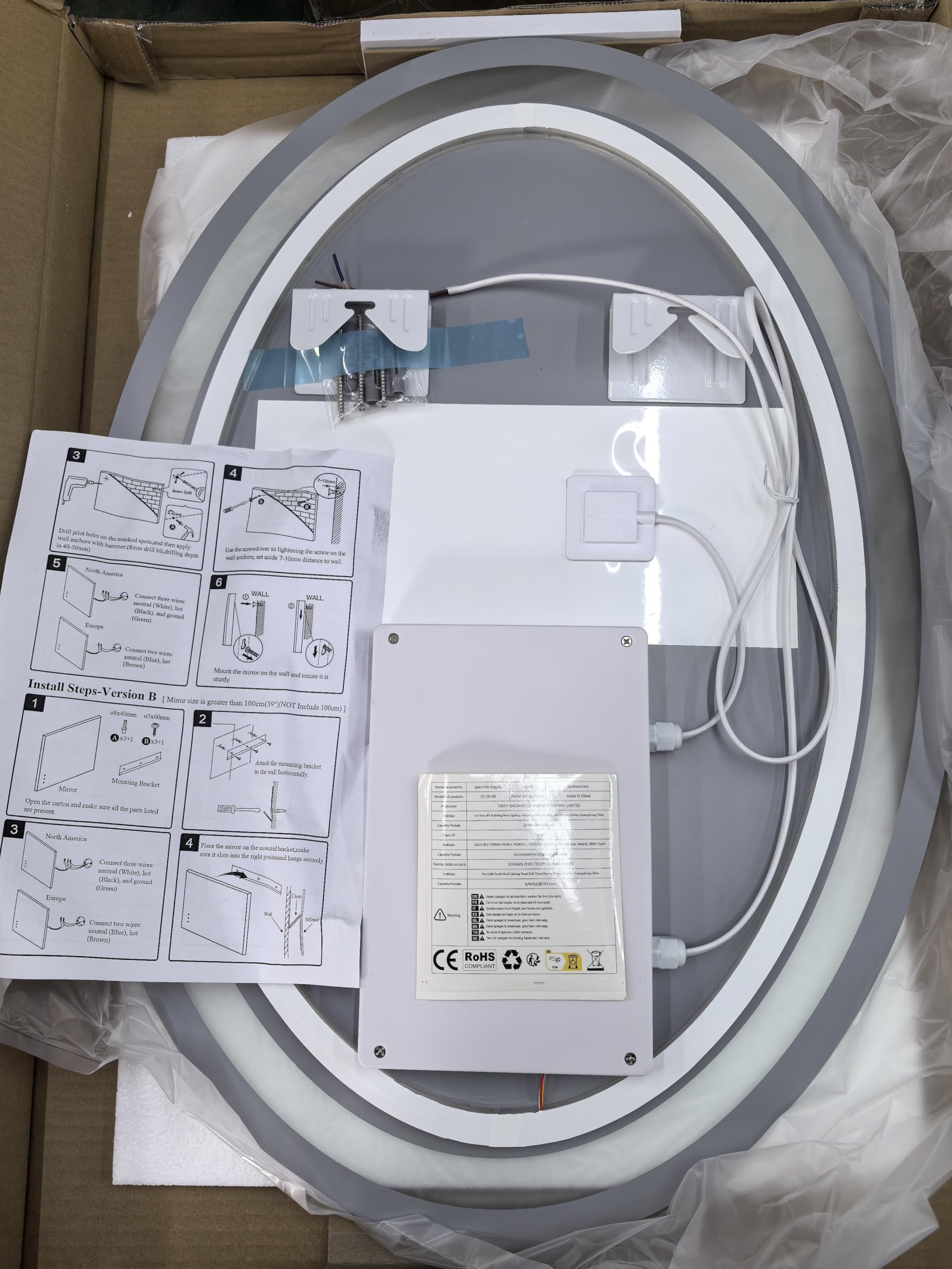 70x90 cm Ovaler LED-Badezimmerspiegel Beleuchtet Wandmontage