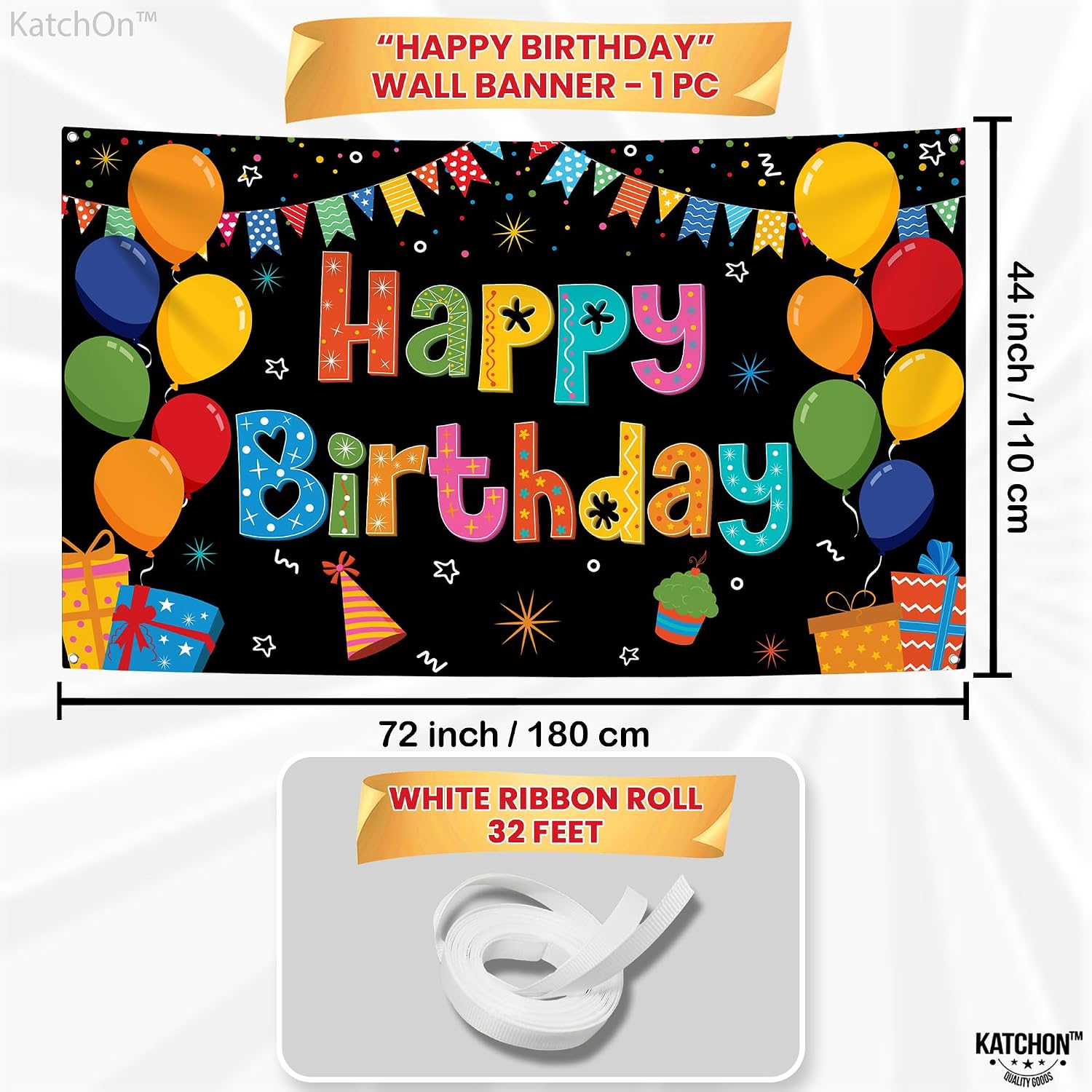 KatchOn, Rainbow Happy Birthday Banner- Xtralarge 72x44 Inch | Rainbow Party Decorations for Girls | Colorful Happy Bday Sign for Happy Birthday Decorations | Birthday Party Decoration for Kids
