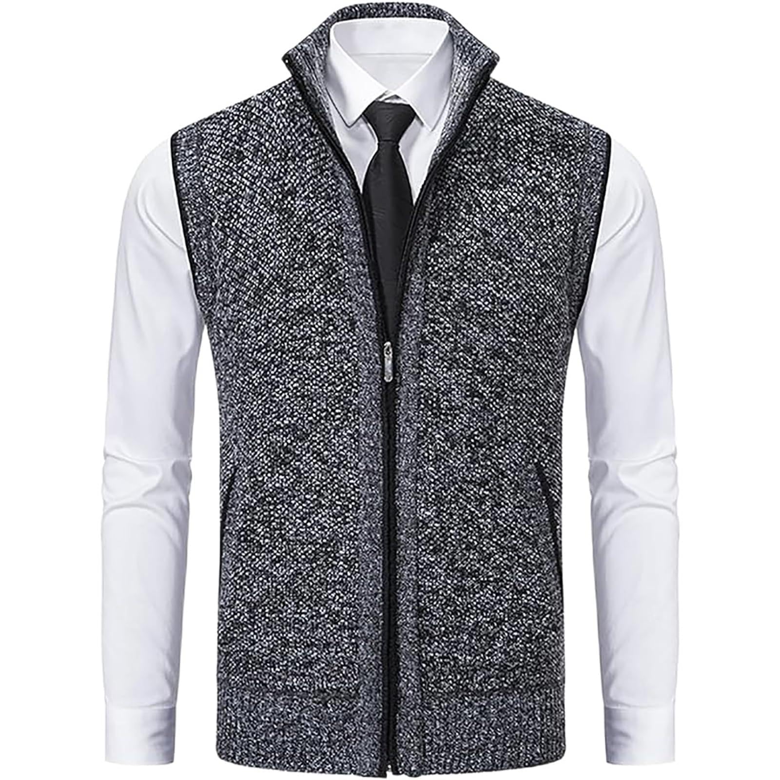 lunhaifiMen's Fleece Vest Work Daily Leisure,Thickened Stand Collar Zipper Sleeveless Sweater Vest,Men's Fleece Vest