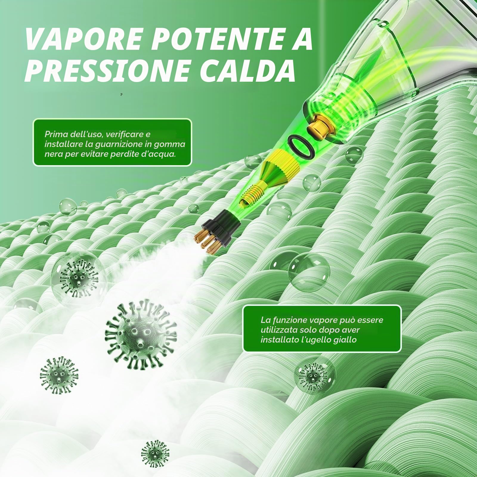 Pulitore a Vapore Portatile 2500W, 6 Velocità, 1000ML | riscaldamento 10 secondi, per casa/cucina/bagno/finestre/auto, grande capacità, facile da usare, maniglia ergonomica