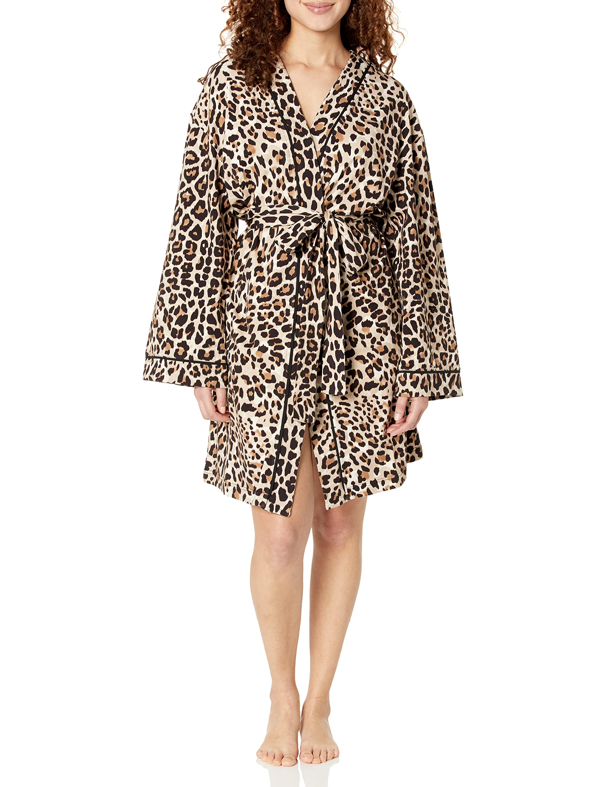 HUGO Women's Soft Jersey Kimono Robe, Leopard, Medium