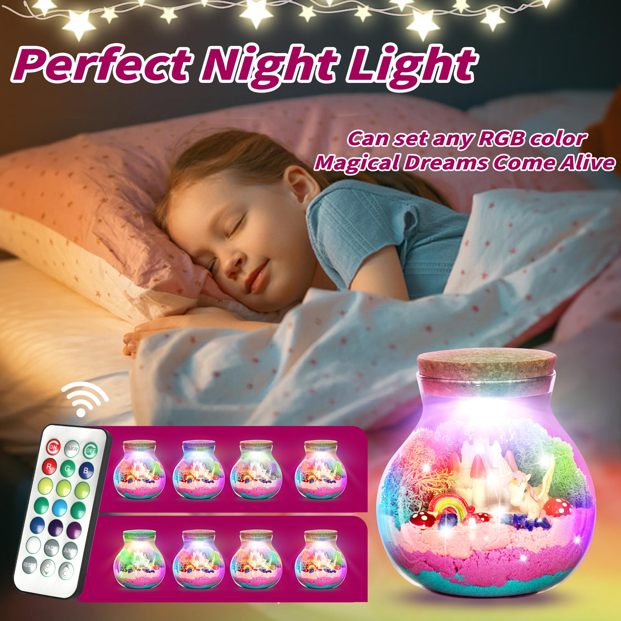 Doyran Regalo unicorno per ragazze, con unicorno luminoso, terrario per bambini, luce notturna fai da te, regalo di compleanno per bambini di età compresa tra 4, 5, 6, 7, 8, 9, 10, 11 e 12 anni