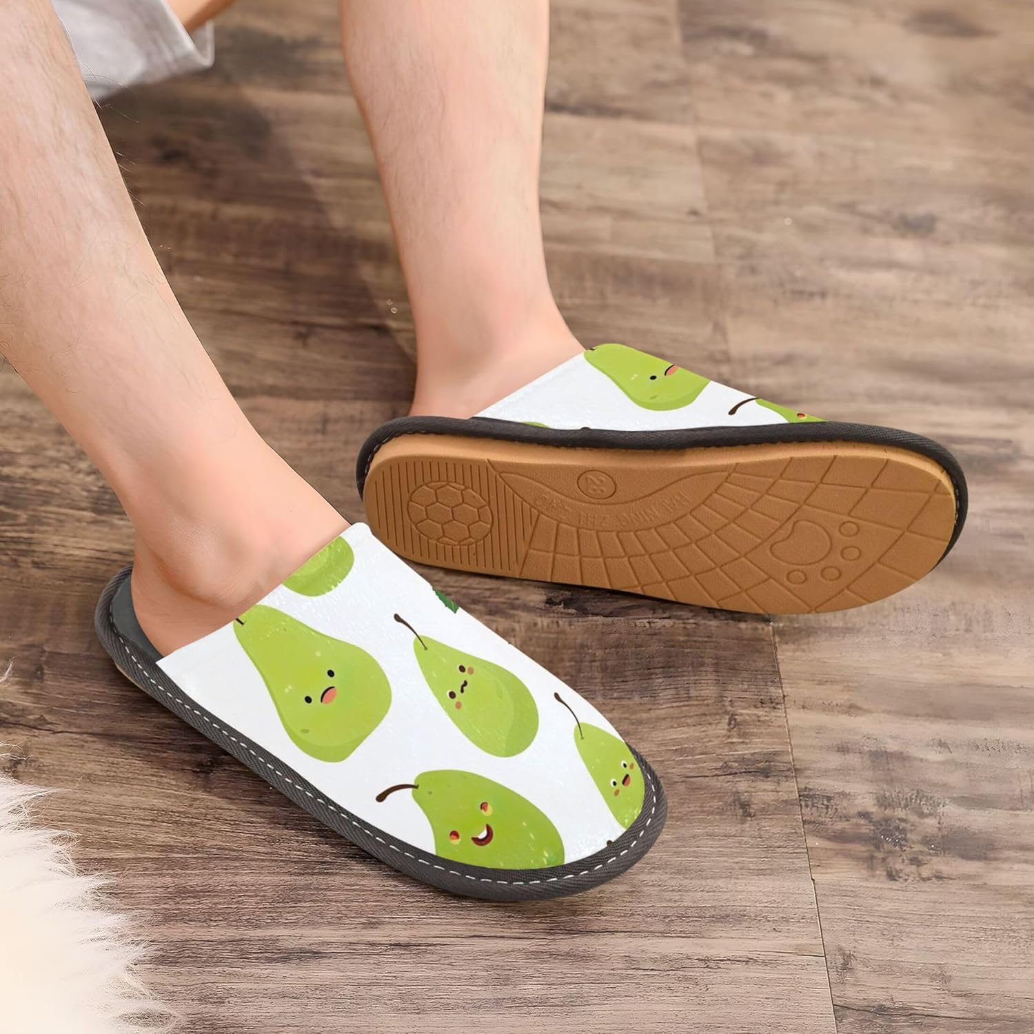 Pear Fruit House Slippers – Cozy Fuzzy Slippers for Guests, Washable & Disposable, Perfect for Shoeless Home, Spa & Hotel Use A112305