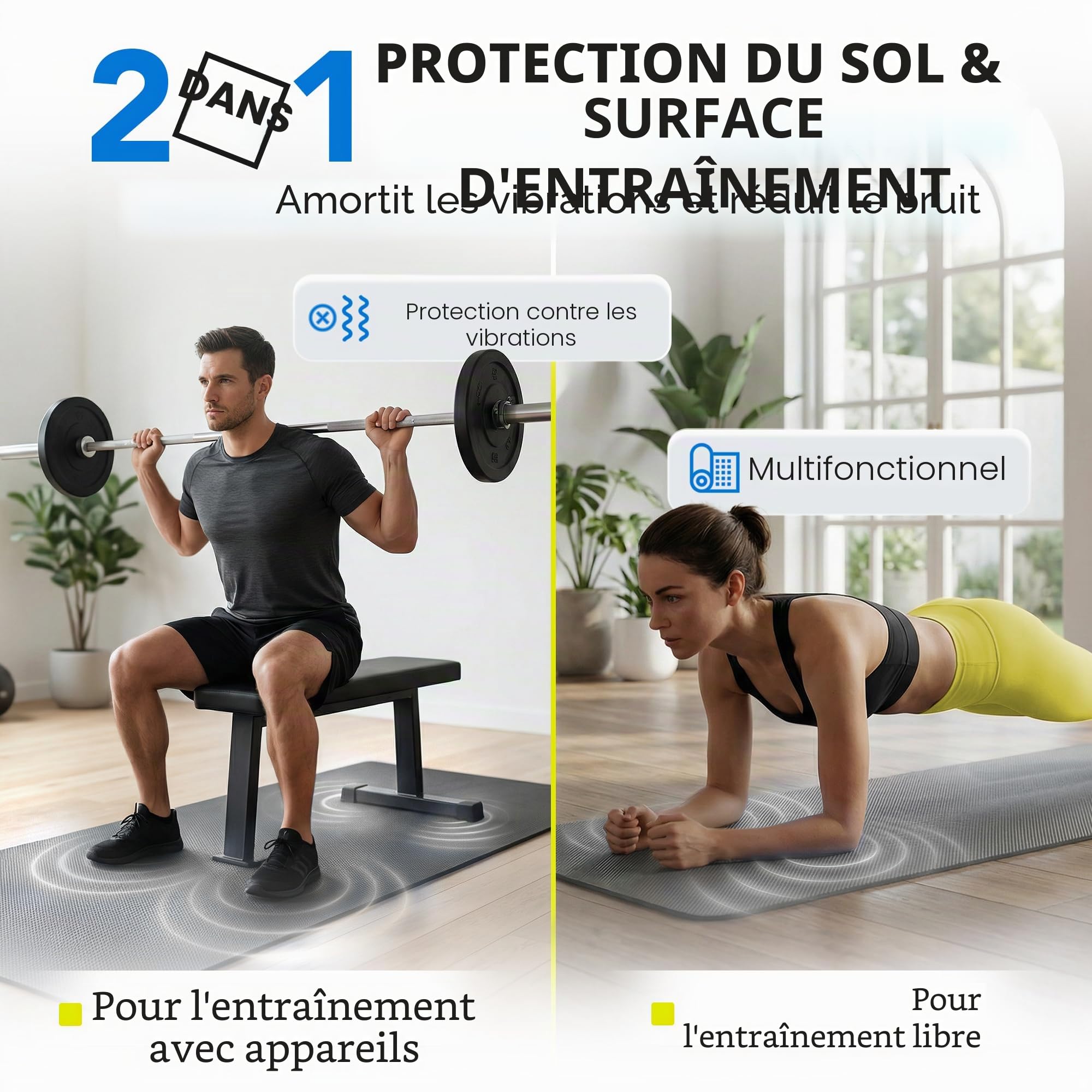 Tapis de protection du sol Vida Sport Protect Floor 90 x 200 cm Noir