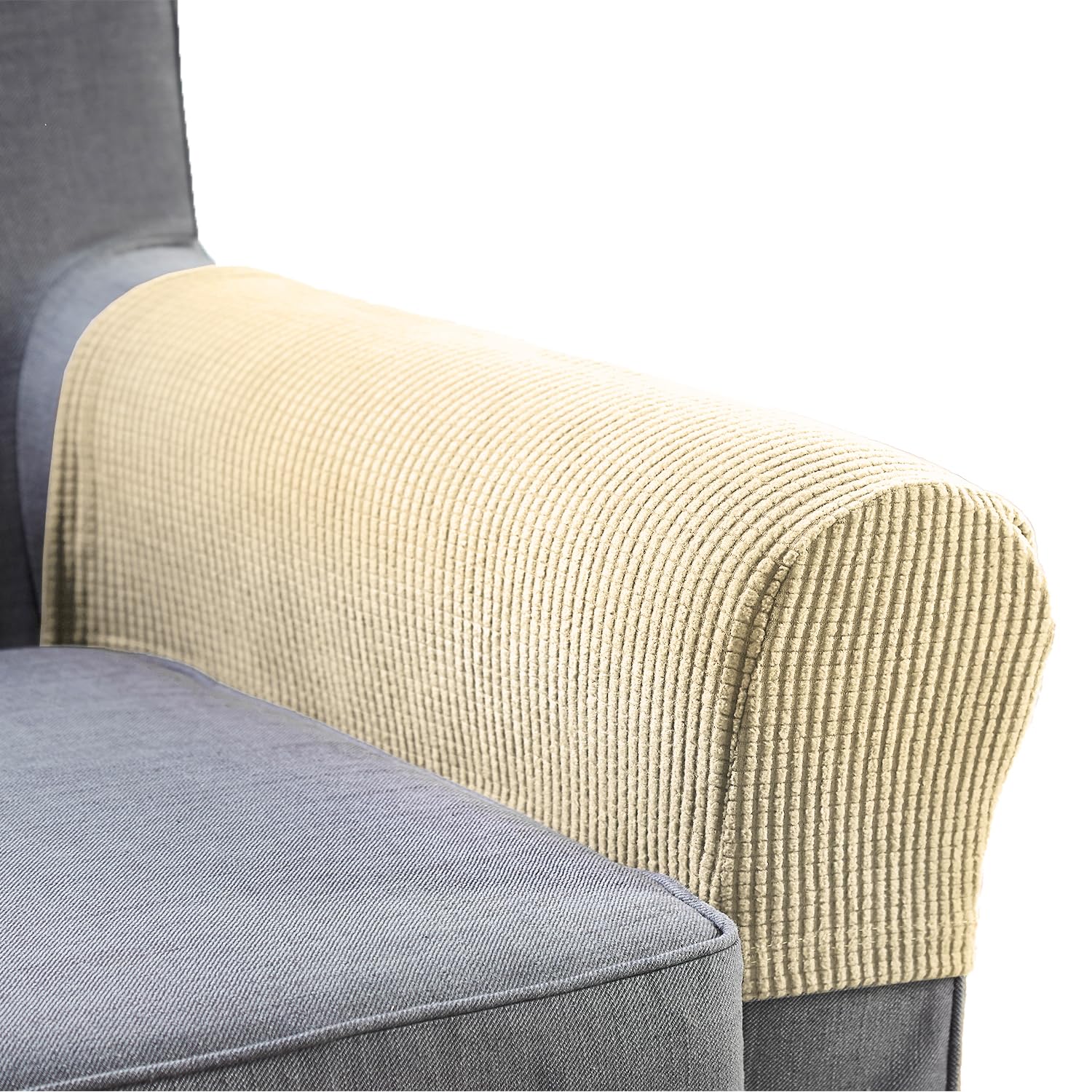 Coopers of Stortford - Pair Stretch Arm Covers - Protective Chair Armrest Slipcovers - Elastic Durable Fabric - Machine Washable - Fits Most Chairs - 52x18cm