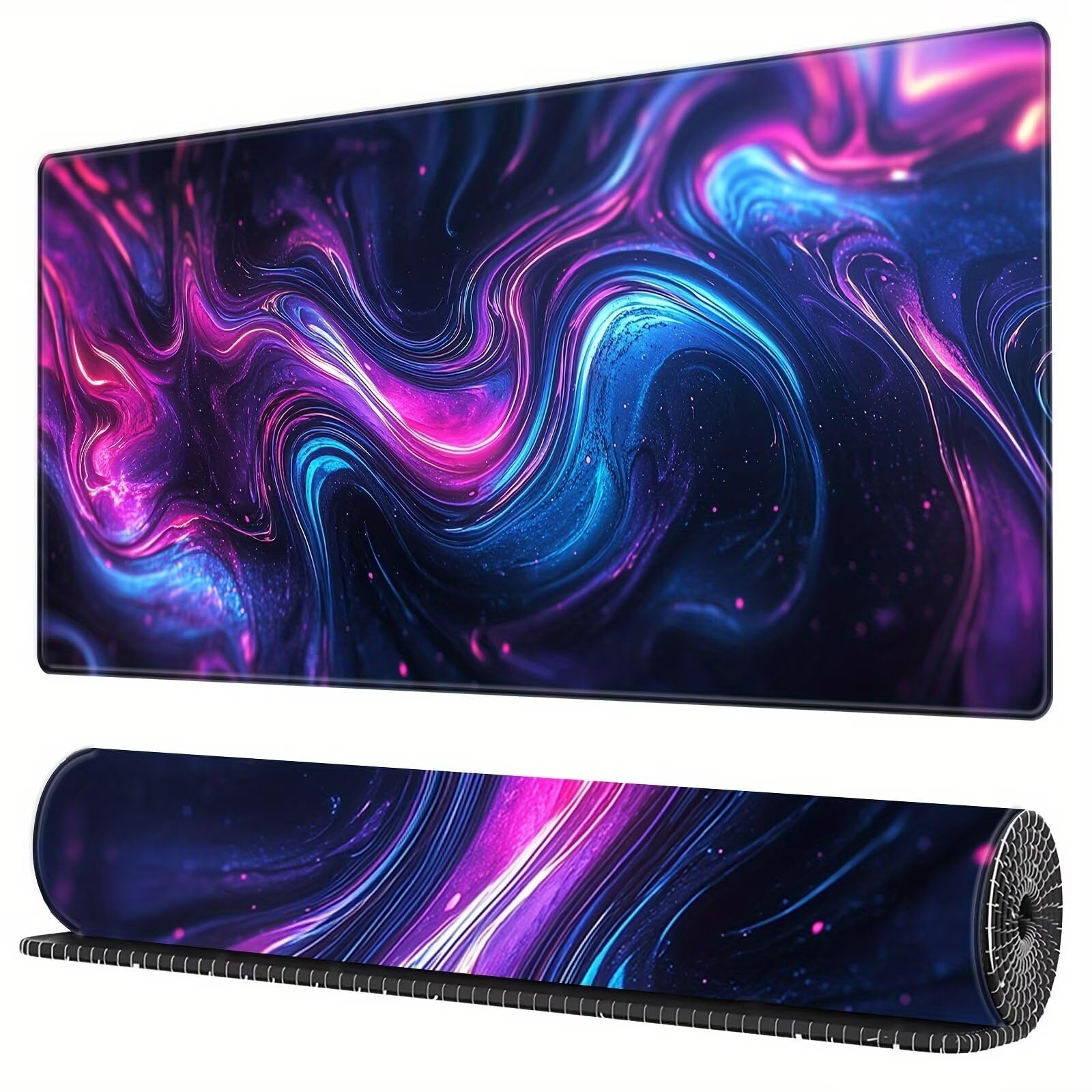 Tappetino Mouse da Gioco 1200x600x2mm, Fluido Viola Blu Mouse Pad XXL ad Alta Precisione e Velocità, Base in Gomma Antiscivolo Ultra-Grip, Tappetino per Scrivania Tastiera e PC
