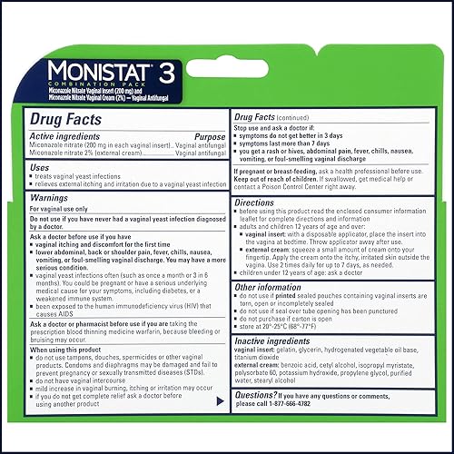 Miniatura 10 de Monistat 3 Tratamiento Vaginal Antifúngico 3 días de tratamiento paquete combinado 443005A2C paquete combinación cura y picazón supositorios Blanco