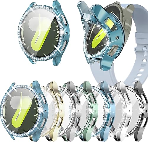 Fundas suaves compatibles con Samsung Galaxy Watch 6 de 1.575 pulgadas y 1.732 pulgadas, funda protectora completa con diamantes brillantes para