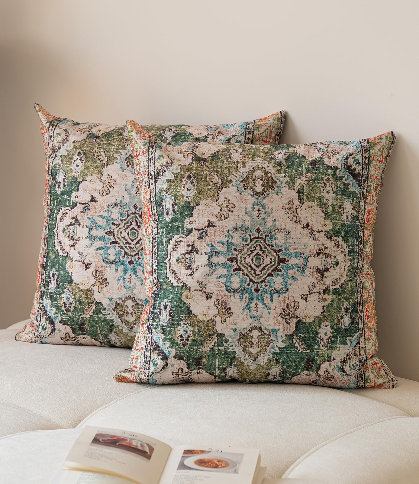 Vorysum Fundas de Cojines 40x40 cm Verde Retro Bohemio Cojines Decorativos para Sofa Super Suave Funda de Almohada Terciopelo Funda Cojin para Sofá Cama Decoración Hogar Sala Juego de 2