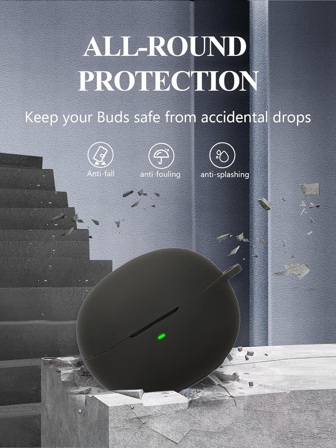 Case for Baseus Inspire XC1 Open-Ear Earbuds, WUNIAK Soft Silicone Protective Portable Scratch Shock Resistant Shell with Cleaner Kit & Carabiner & Lanyard,Black - Image 3