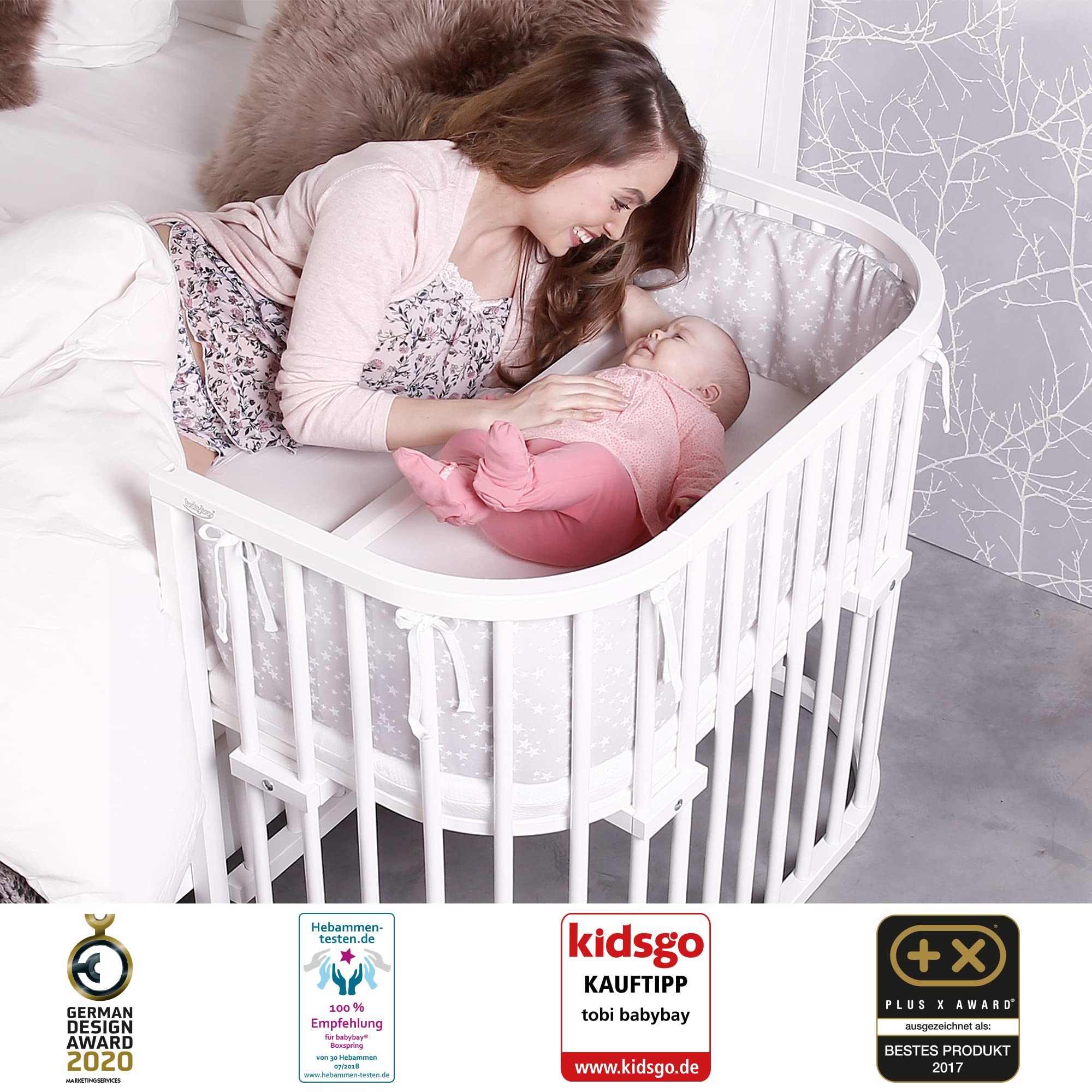 babybay Maxi Comfort Plus Beistellbett, weiß lackiert mit Matratze Classic Cotton Soft