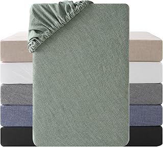 SOULFUL Drap Housse 160 x 200 cm,100% Coton Lavé,avec Poches élastiques de 30 cm Confortable Respirant avec Un Toucher Lin, Certifié Oeko-Tex,Vert Sauge