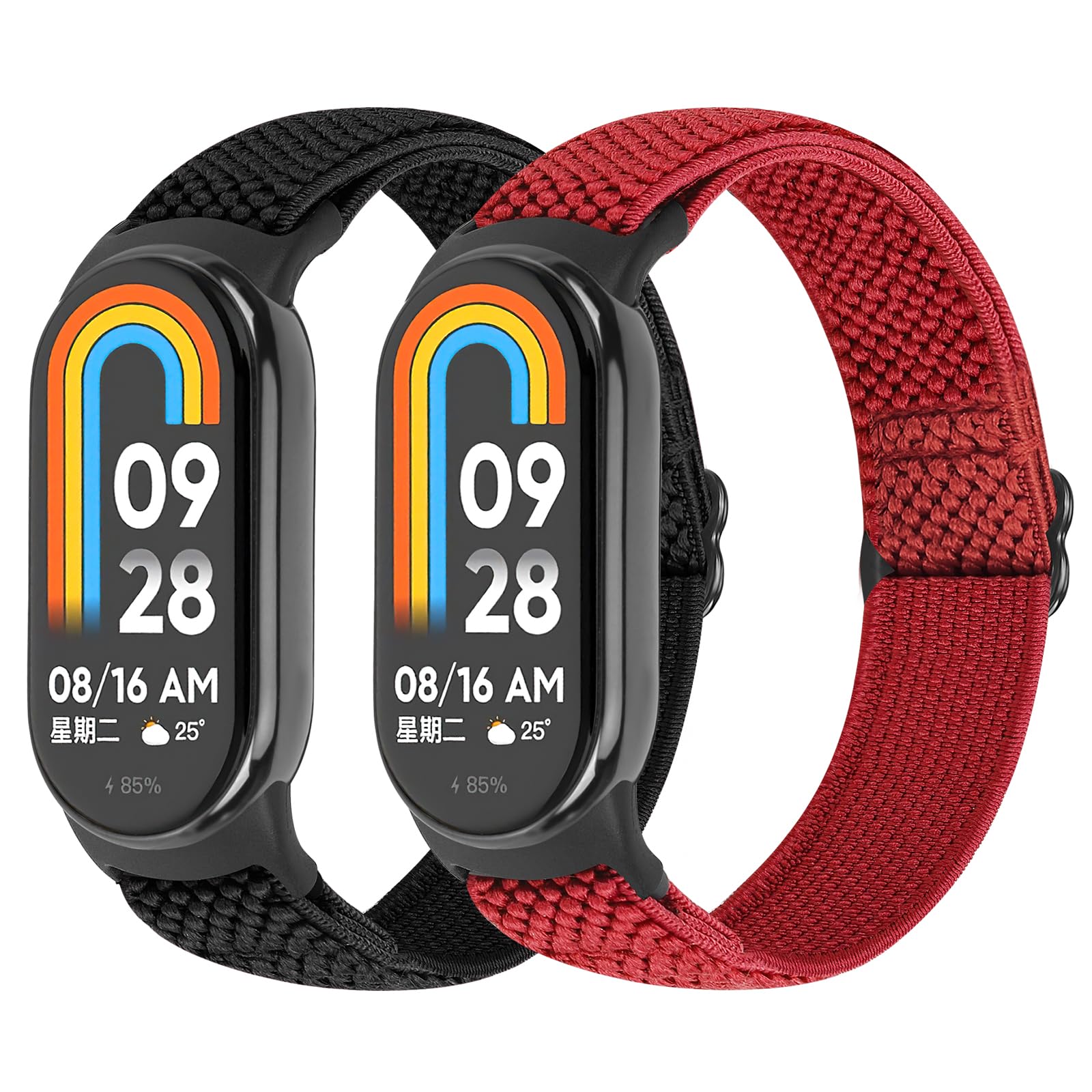 SHIJZWD 2 Pezzi Cinturino Compatibile con Xiaomi Mi Band 8 per Donna Uomo, Cinturino Sportivo Elastico Nylon Solo Loop Bracciale di Ricambio per Xiaomi Mi Smart Band 8