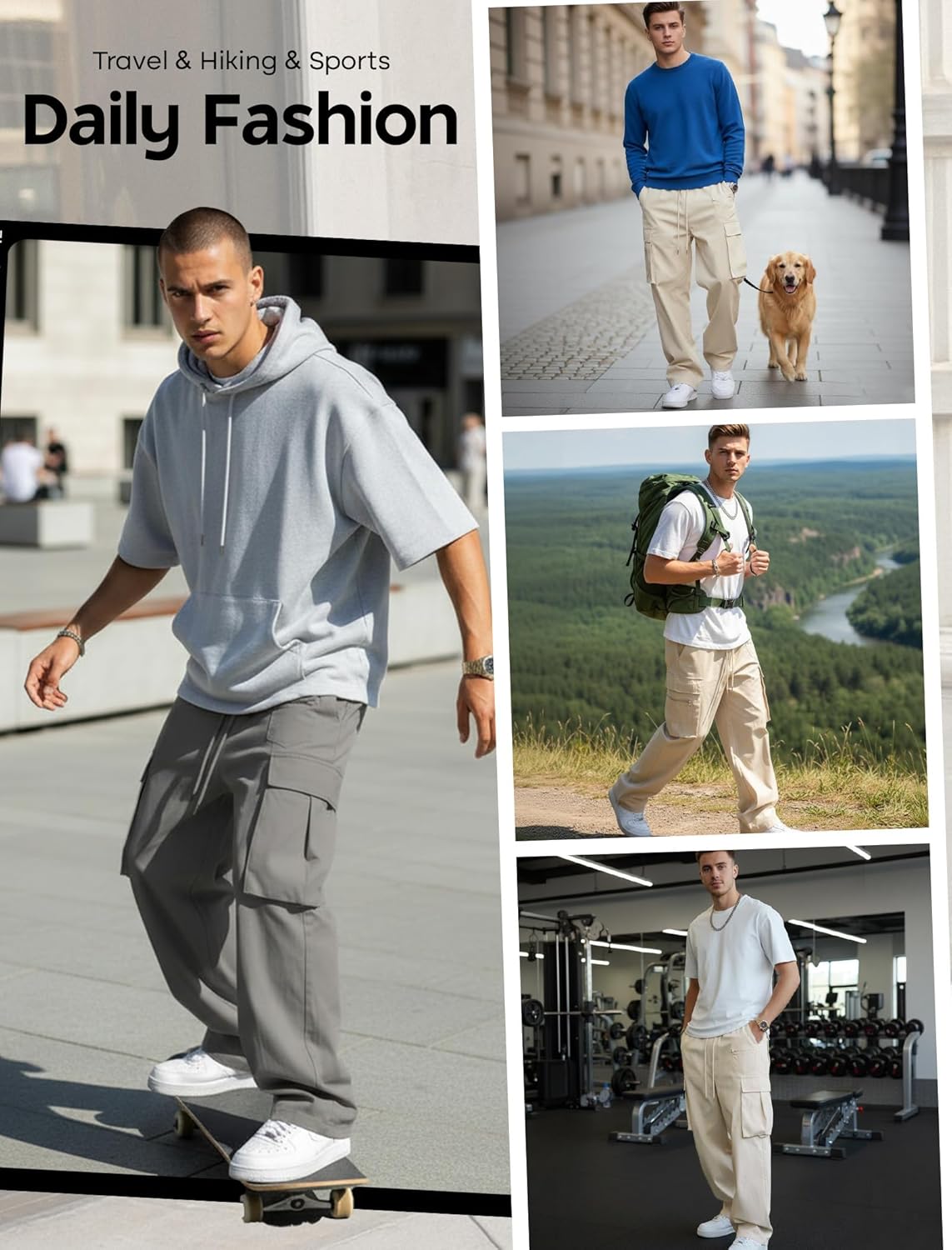 ZAFUL Men's Casual Cargo Pants Elastic Waist Drawstring Pants Cargo Sweatpants Multi Pockets Loose Fit Straight Leg Pants - Image 4