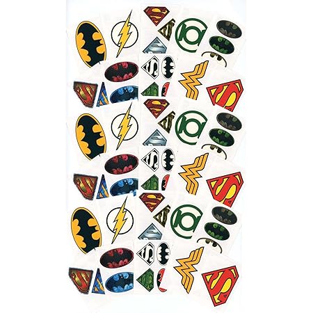 Amazon Com Batman Superman Justice League Superhero Logo Power Ring Toy Set Of 7 With Aquaman Wonder Woman Flash And Bonus Logo Tattoo Toys Games