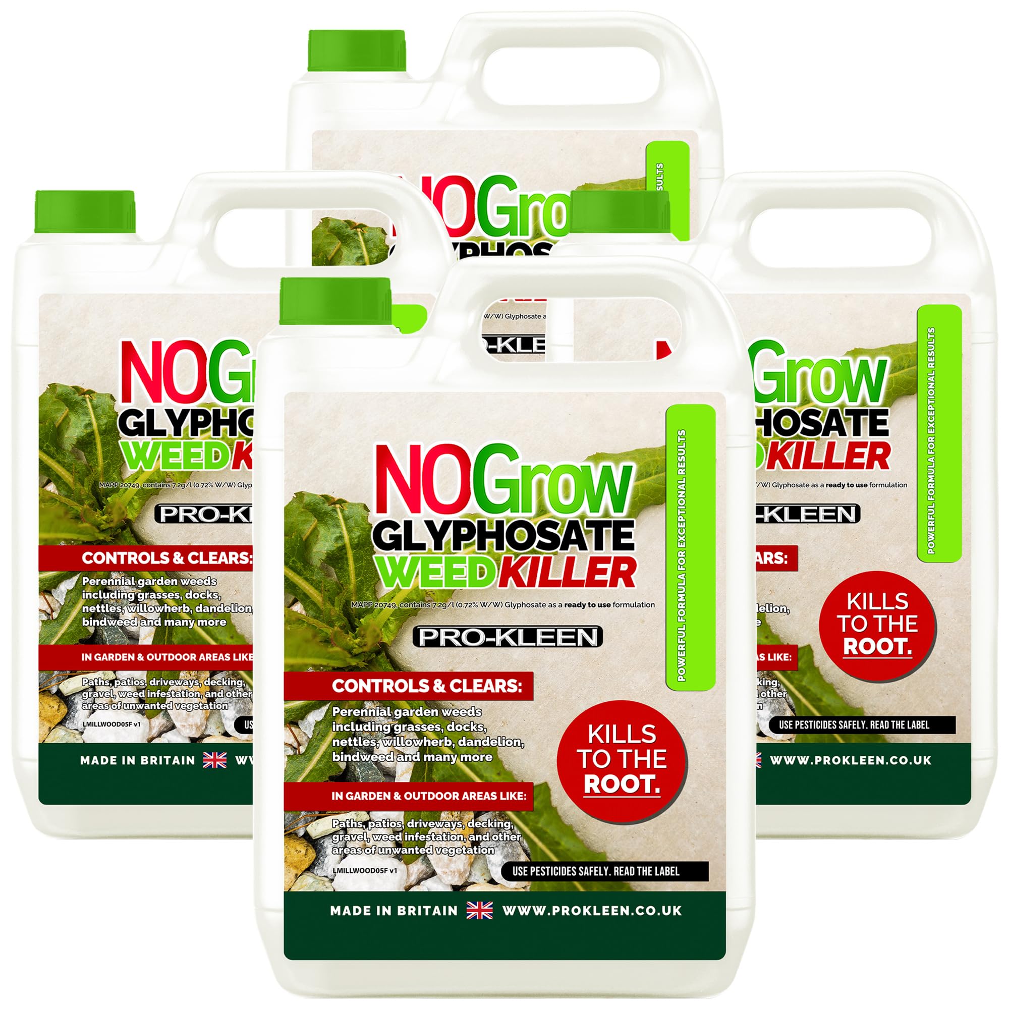 NOGROW WeedKiller 4 x 4 Litre Deep Root Killing 7.2g/l Glyphosate Weed Killer Ready to Use Formula Supplied with Spray Head & Hose