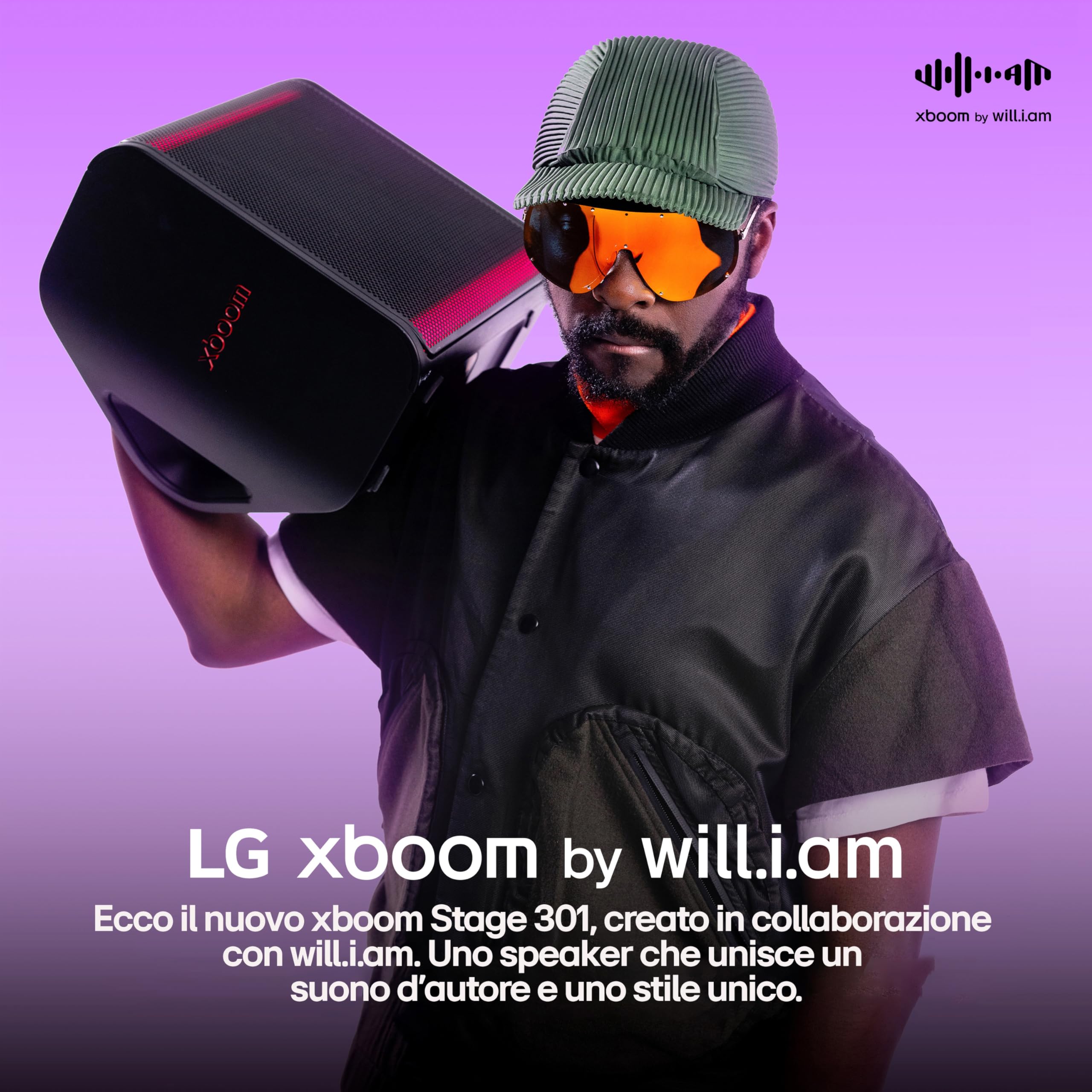 LG xboom Stage301,Speaker Portatile Wireless per Feste, Cassa Karaoke Portatile, Impermeabile IPX4 per Uso Esterno, con 12 Ore di Autonomia,Indicatore LED (Per Chitarra/Microfono)