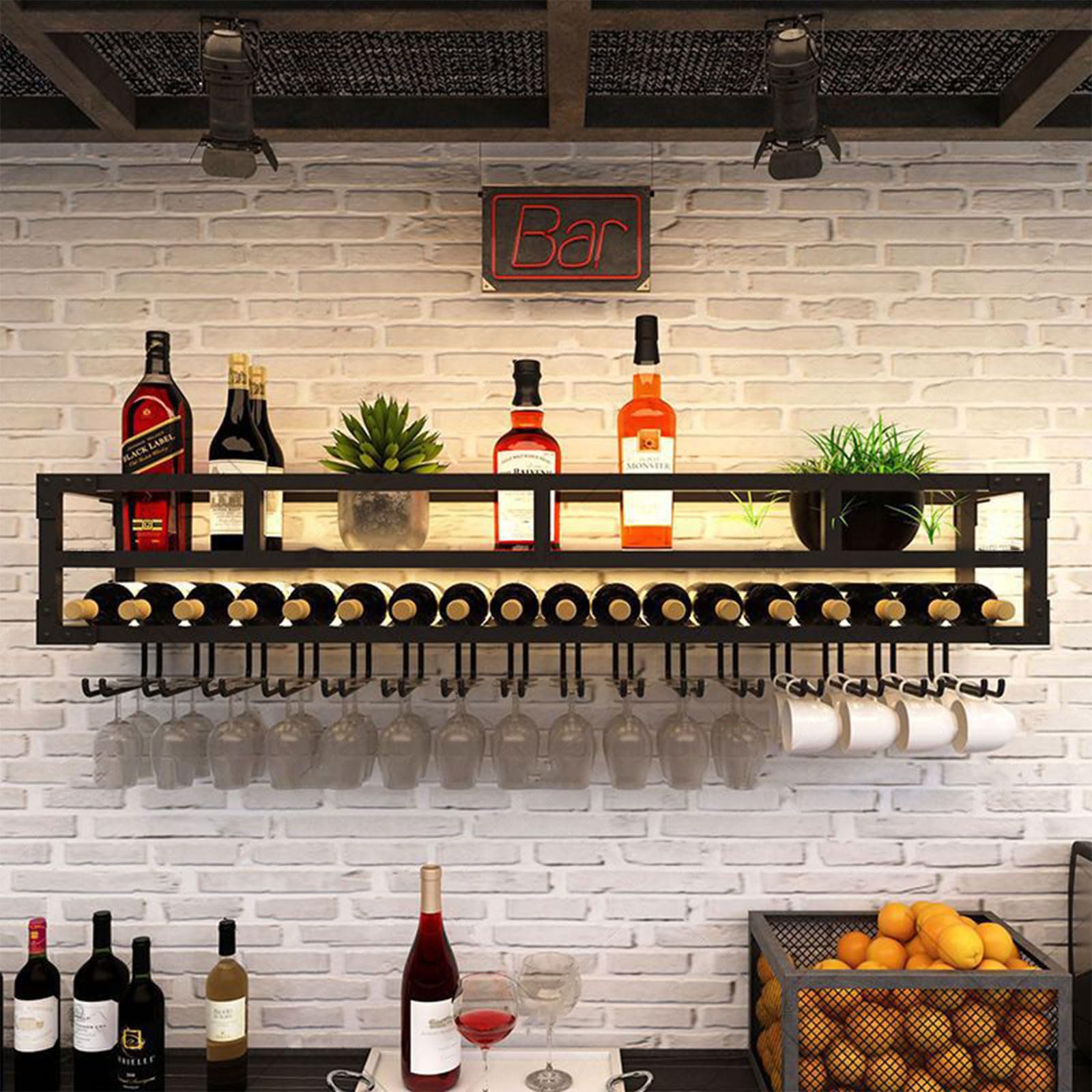 Casier à vin haut de gamme 150 cm double couche en métal noir