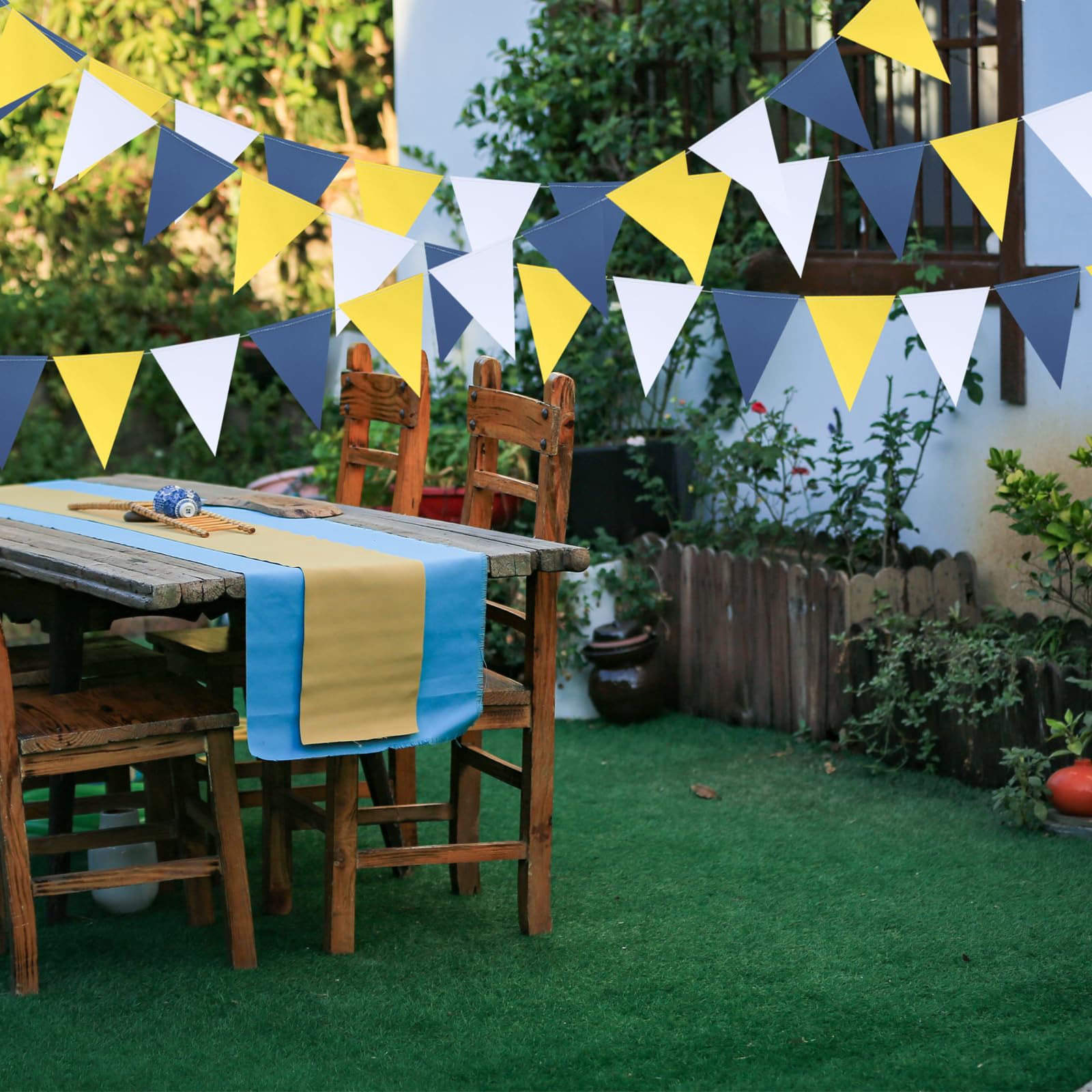 Mefuny Wimpelkette für Abschlussfeier, Hochzeit, Geburtstag, Babyparty, Brautparty, Marineblau, Gelb, Weiß, 3 Stück