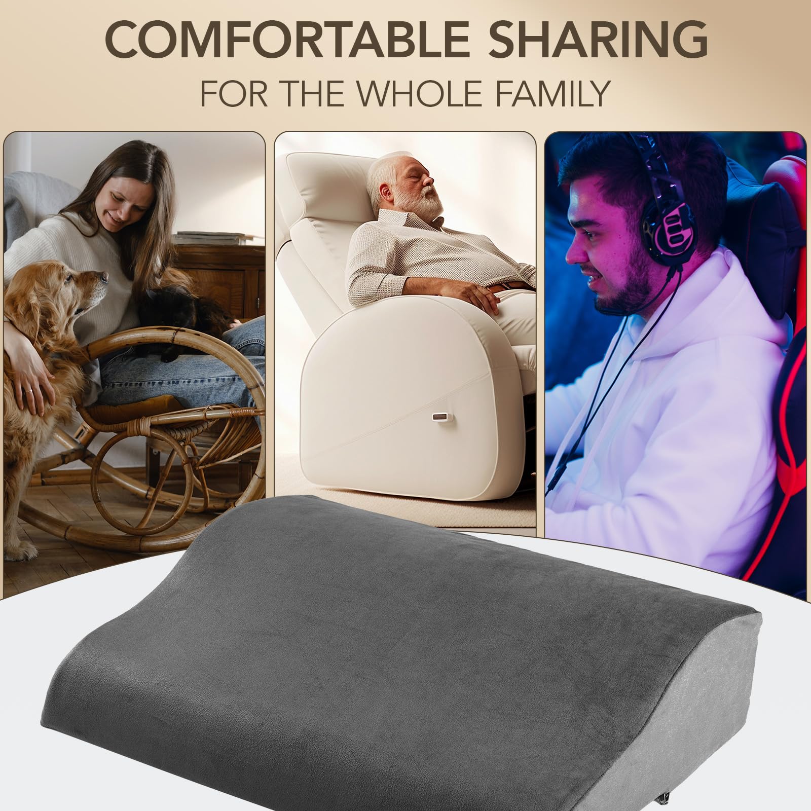 Grand coussin de soutien lombaire pour fauteuil inclinable, grand coussin de soutien du dos en mousse à mémoire de forme pour canapé et chaise de jeu, coussin ergonomique pour personnes âgées avec