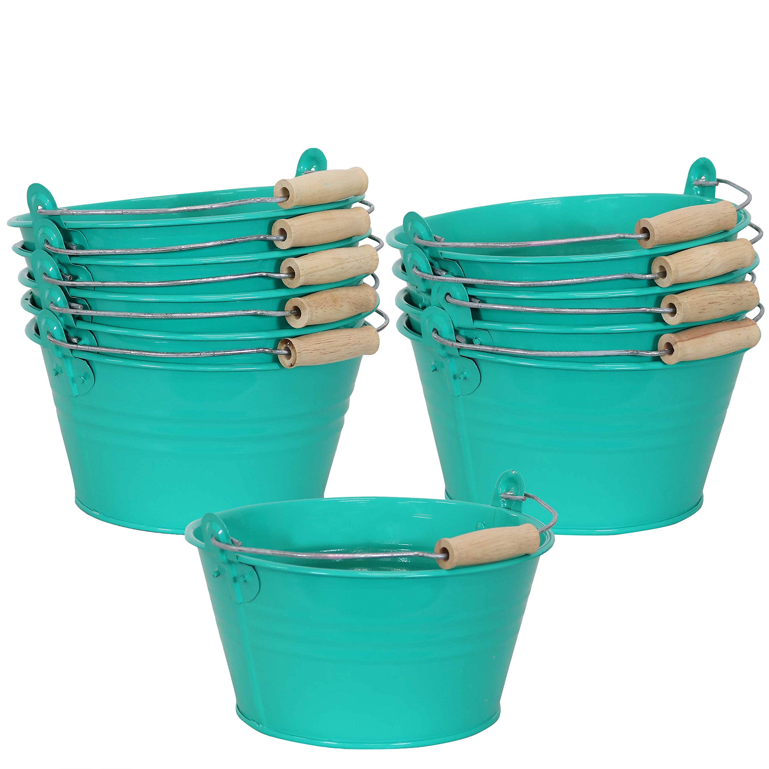 Sunnydaze Galvanized Steel Bucket with Handle - Decorative Colored Small Metal Buckets - Set of 10 - Indoor Use - Perfect for Storage, Gardening, Parties and Decorating - Teal
