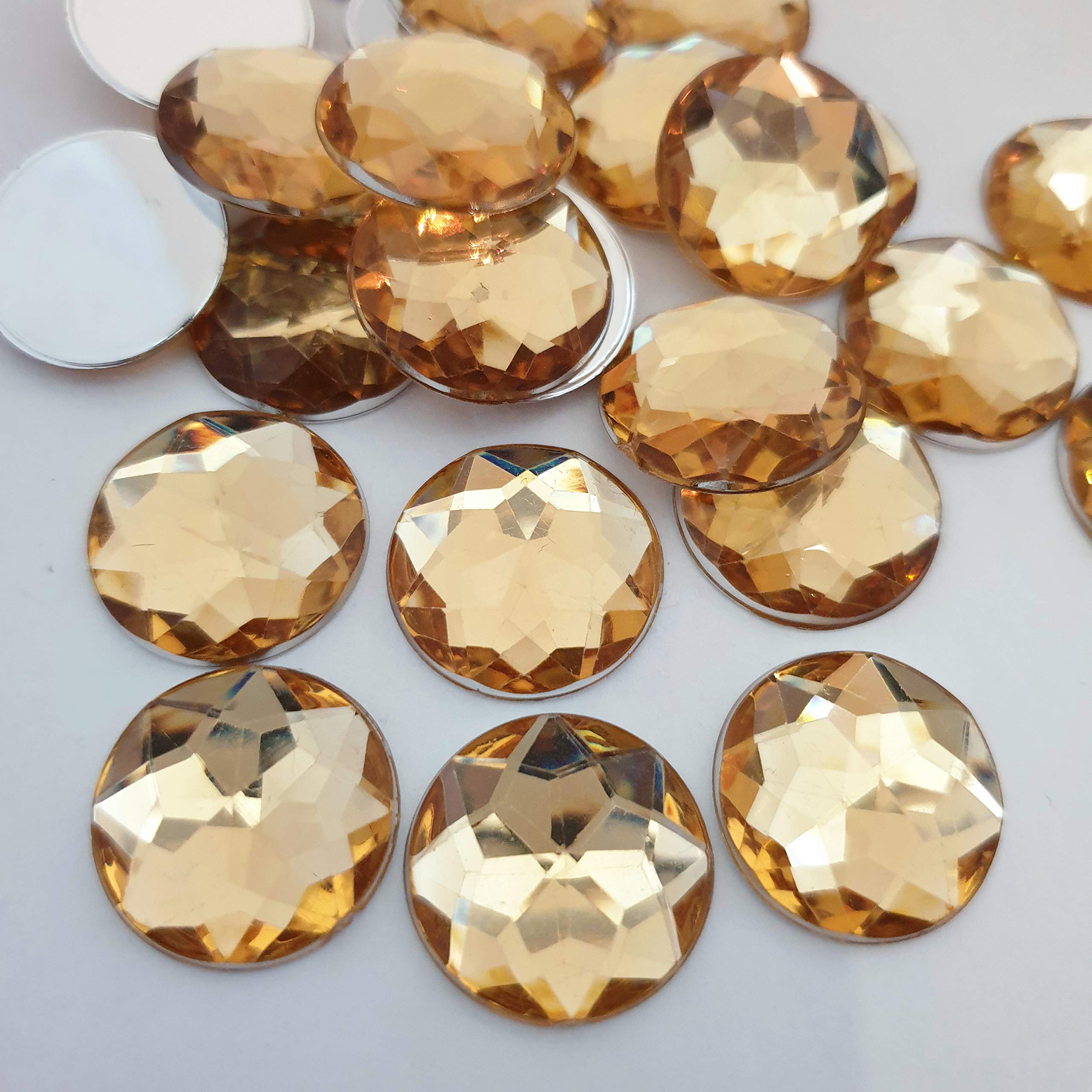 MajorCrafts® 24pcs 20mm Light Topaz Brown Star Facets Flat Back Large Round Acrylic Rhinestones Craft Gems