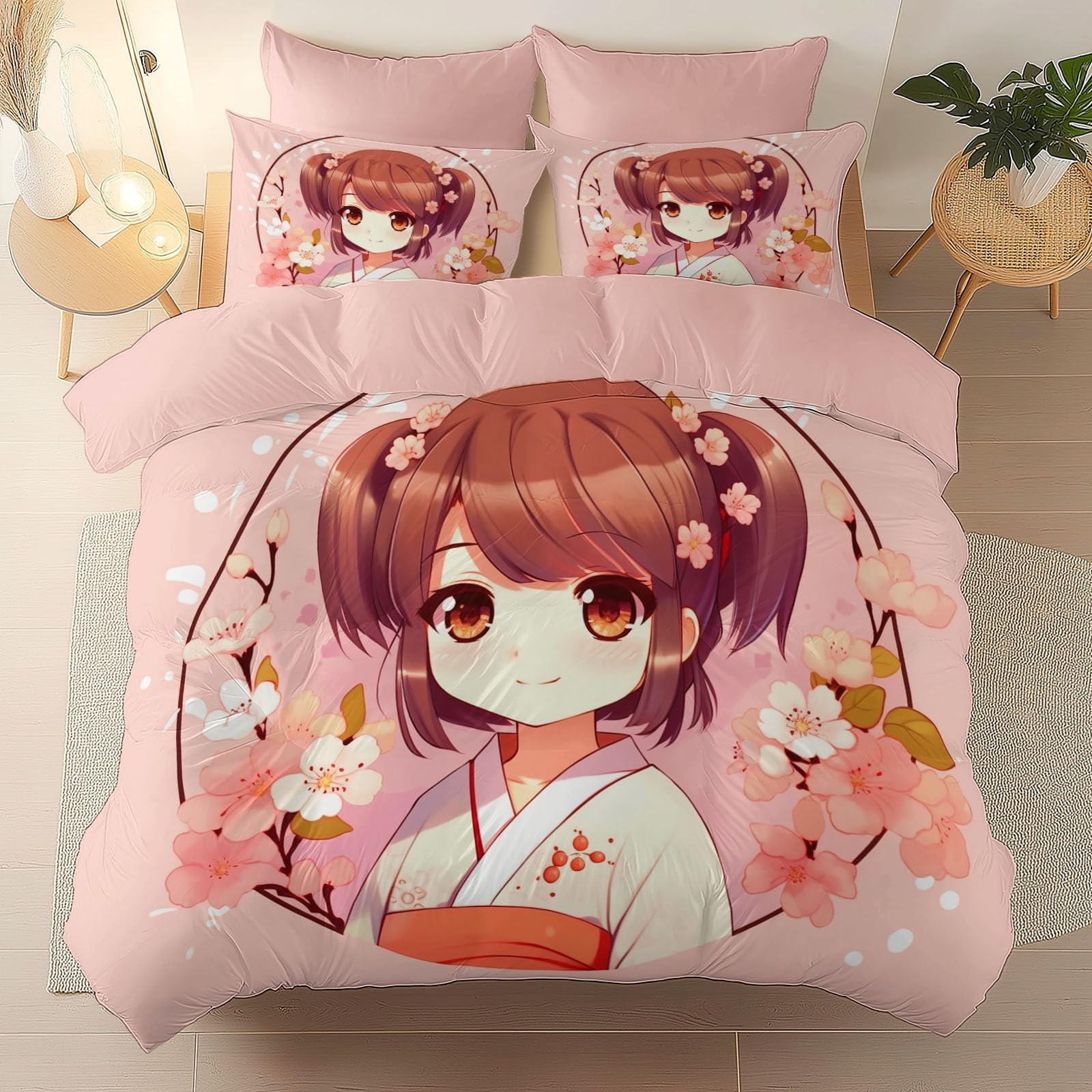Housse de couette anime rose hypoallergénique anti-acariens pour un sommeil serein