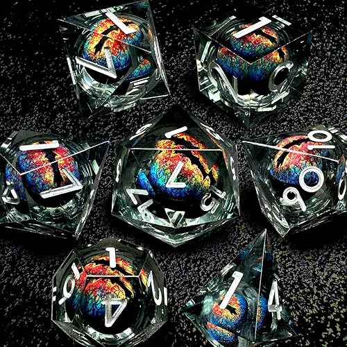 Miniatura 2 de HAOMEJA D&D - Juego de dados de resina de ojo de dragón DND, 7 piezas de dados de resina de borde afilado con bolsa de ojo de dragón, dados